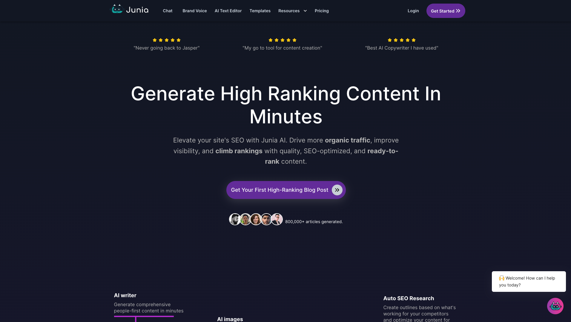 Screenshot of the Junia website