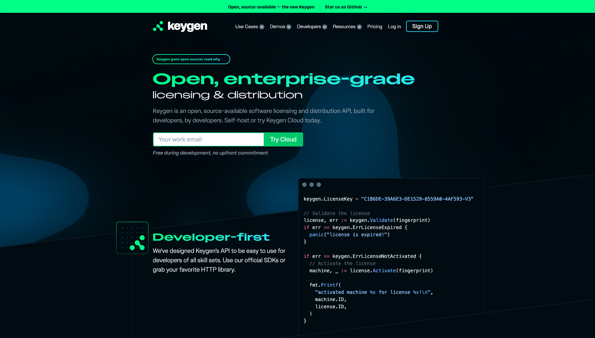 Screenshot of Keygen.sh Homepage