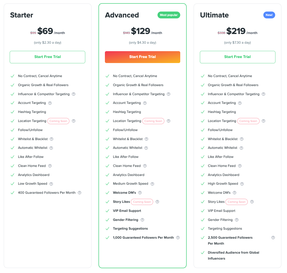 Kicksta price plans