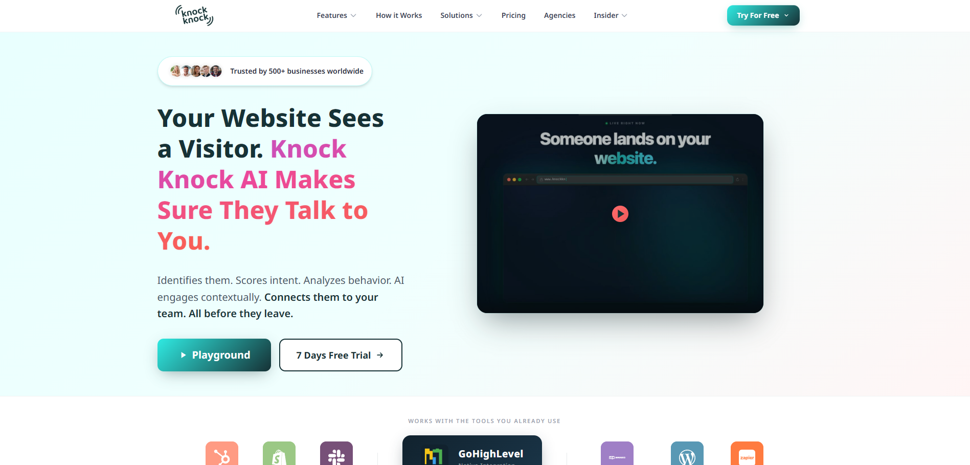 Screenshot of the Knock Knock AI website