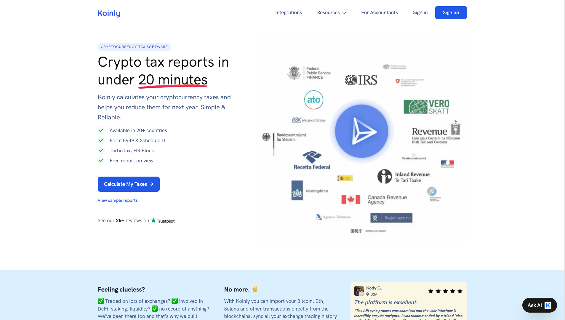 Screenshot of the Koinly website