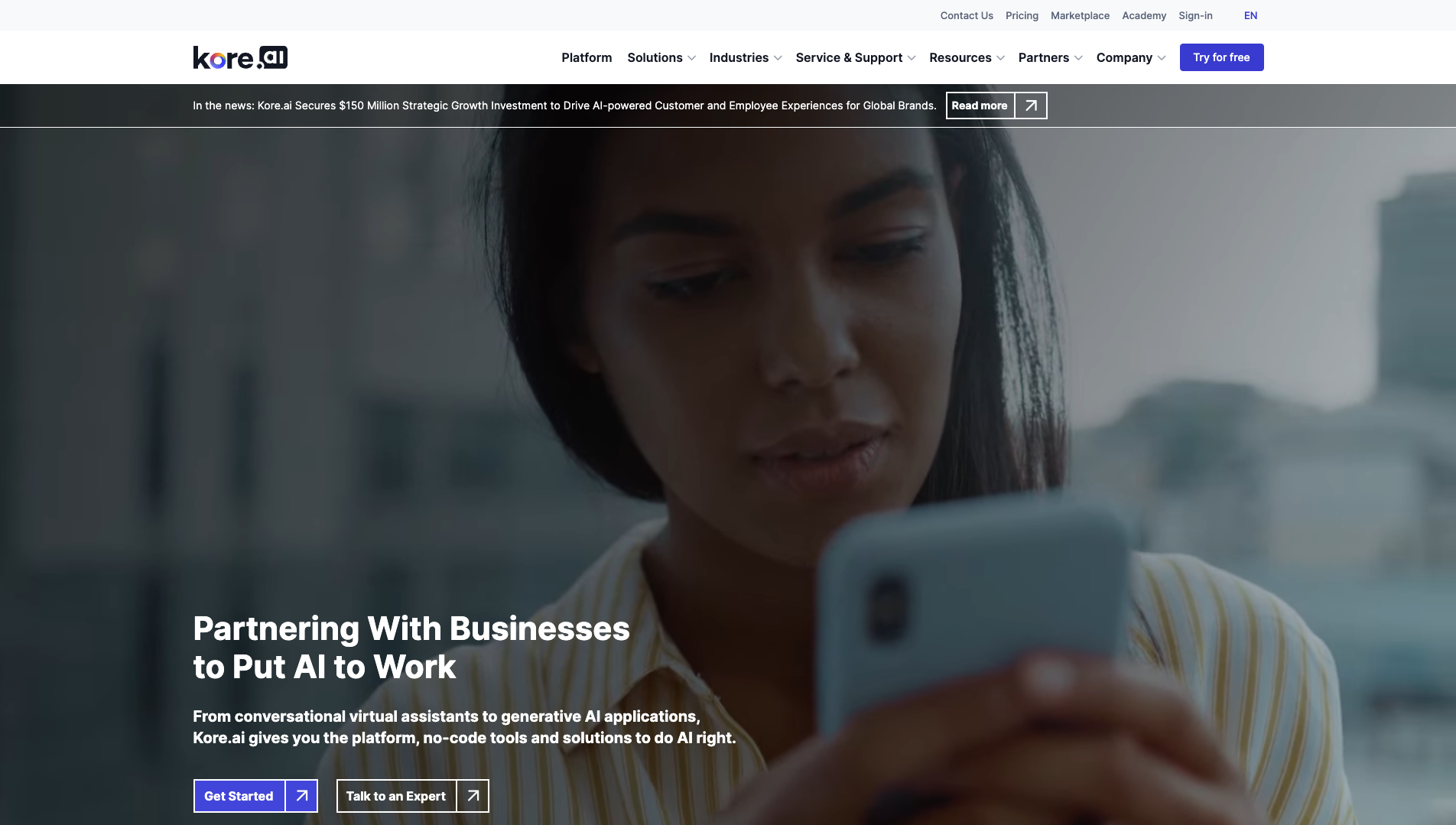 Screenshot of the Kore.ai website