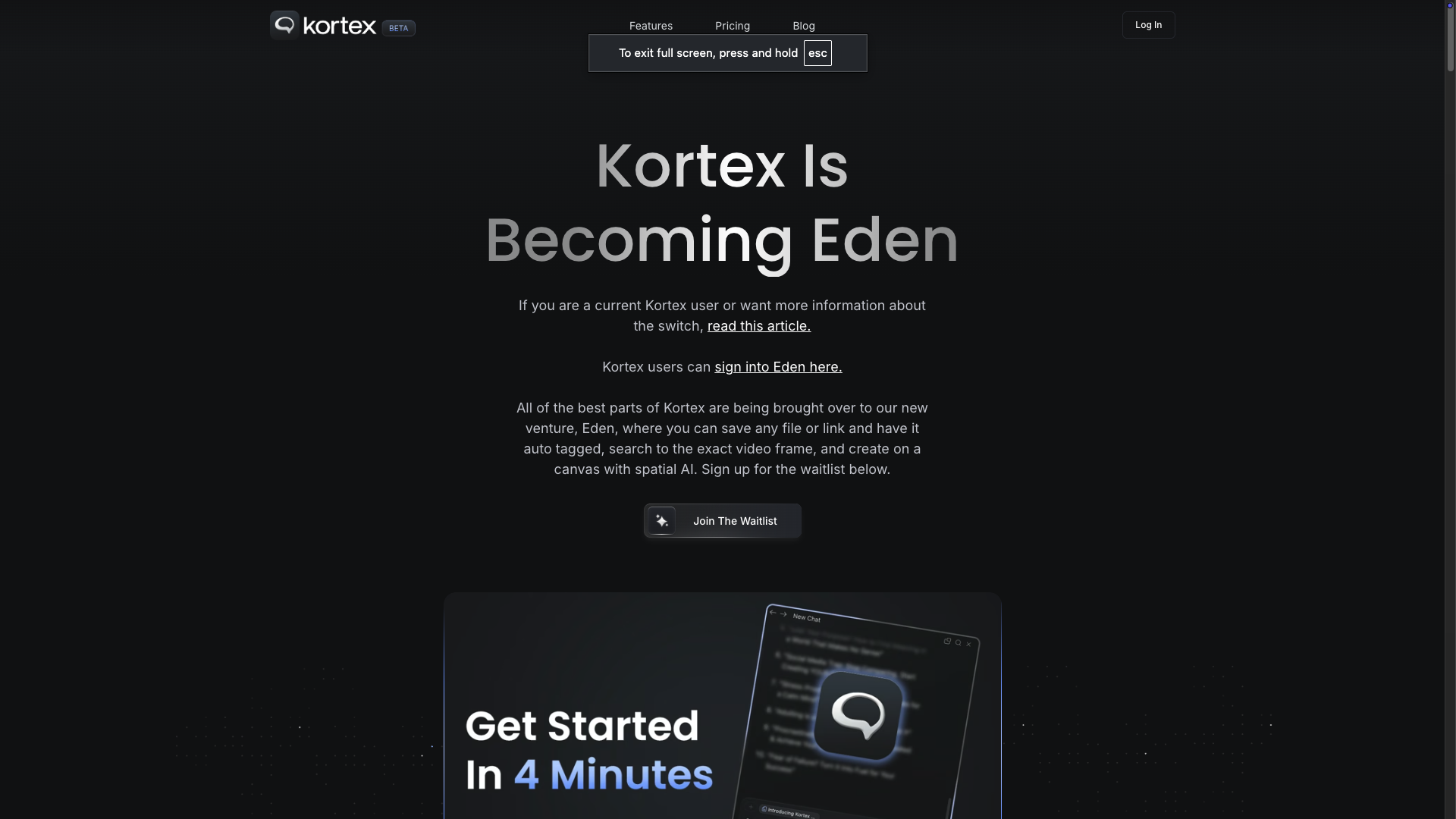 Screenshot of the Kortex.co website