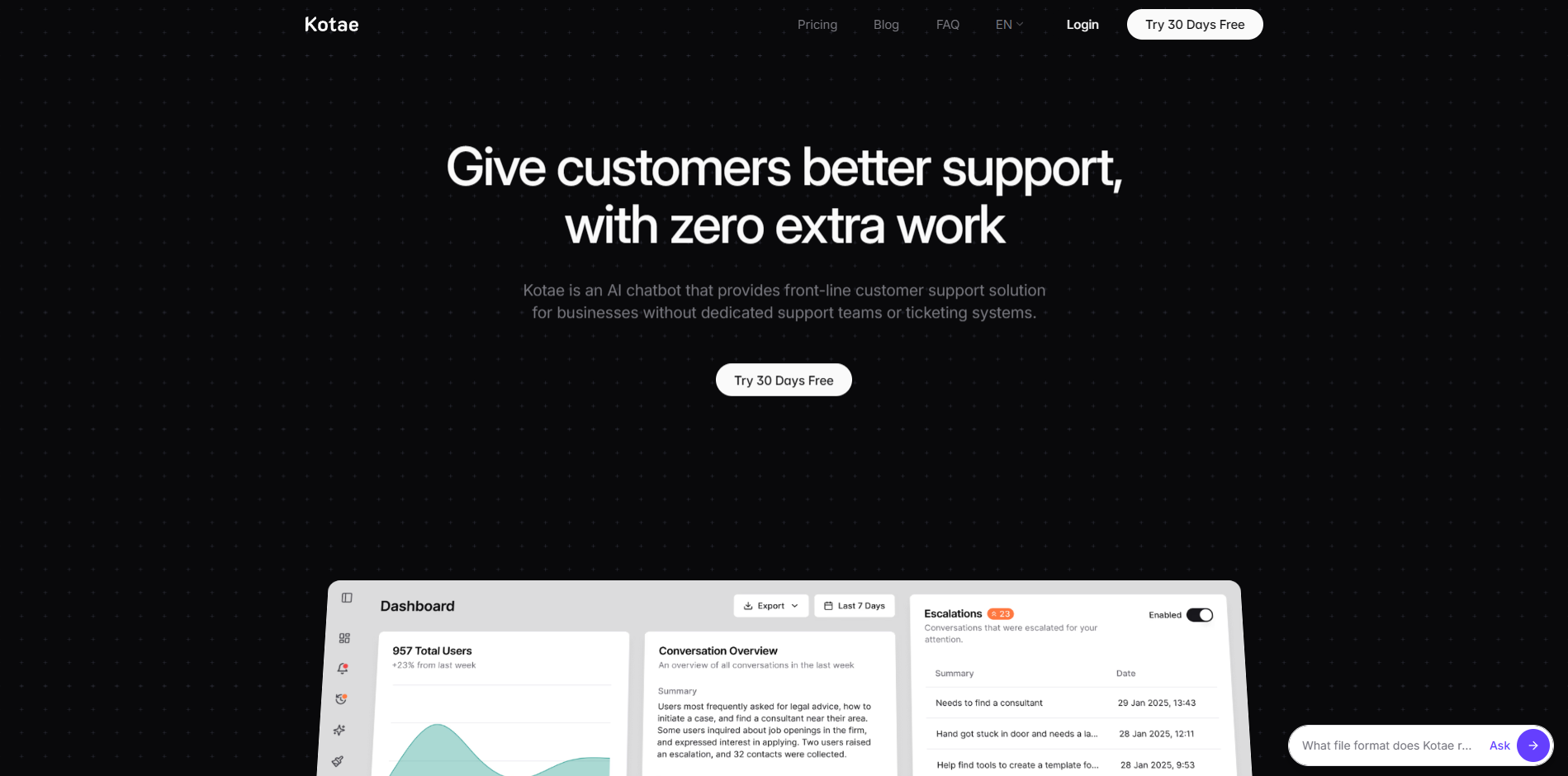 Screenshot of the Kotae AI website