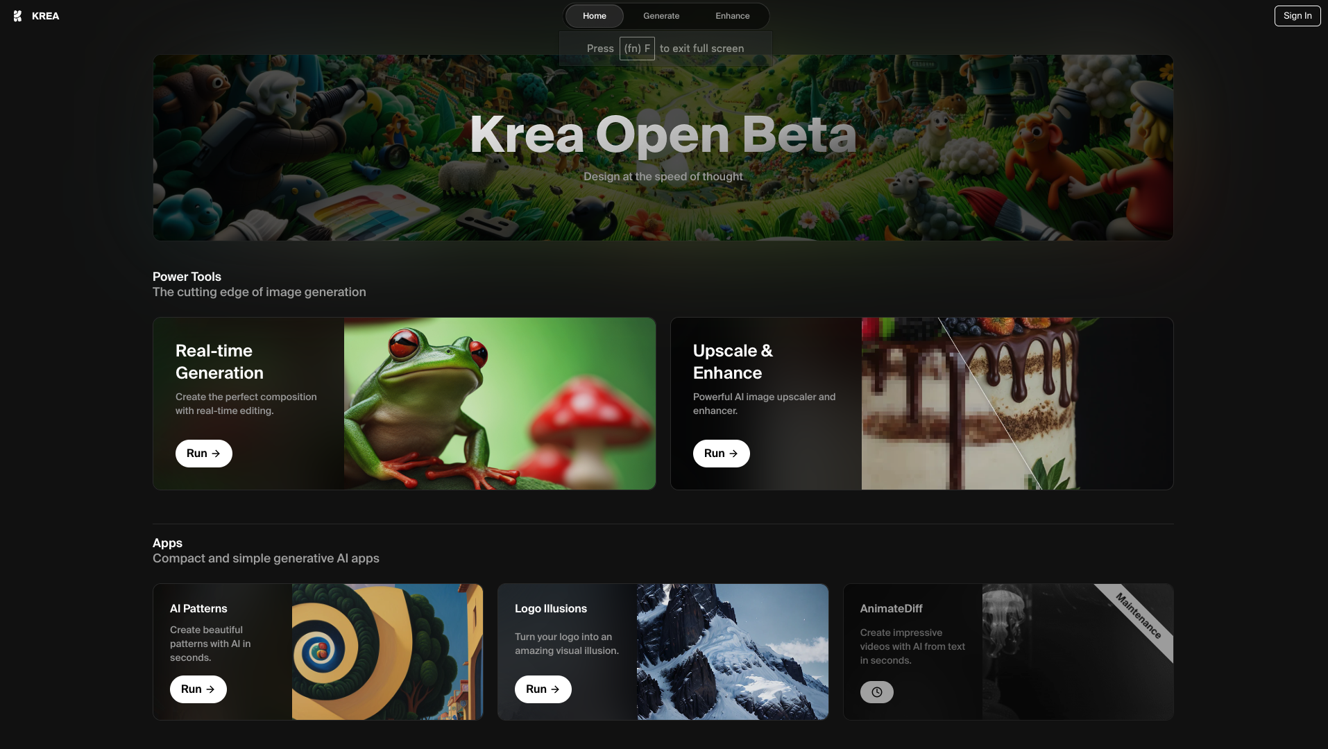 Screenshot of the Krea AI website