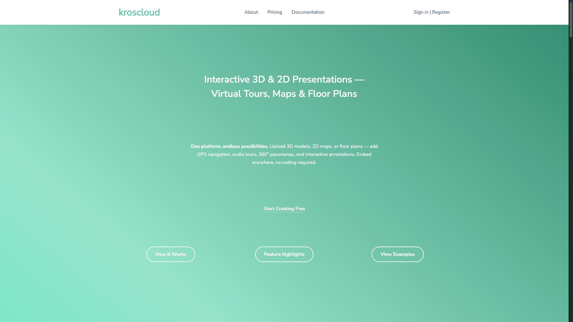 Screenshot of the Kroscloud website
