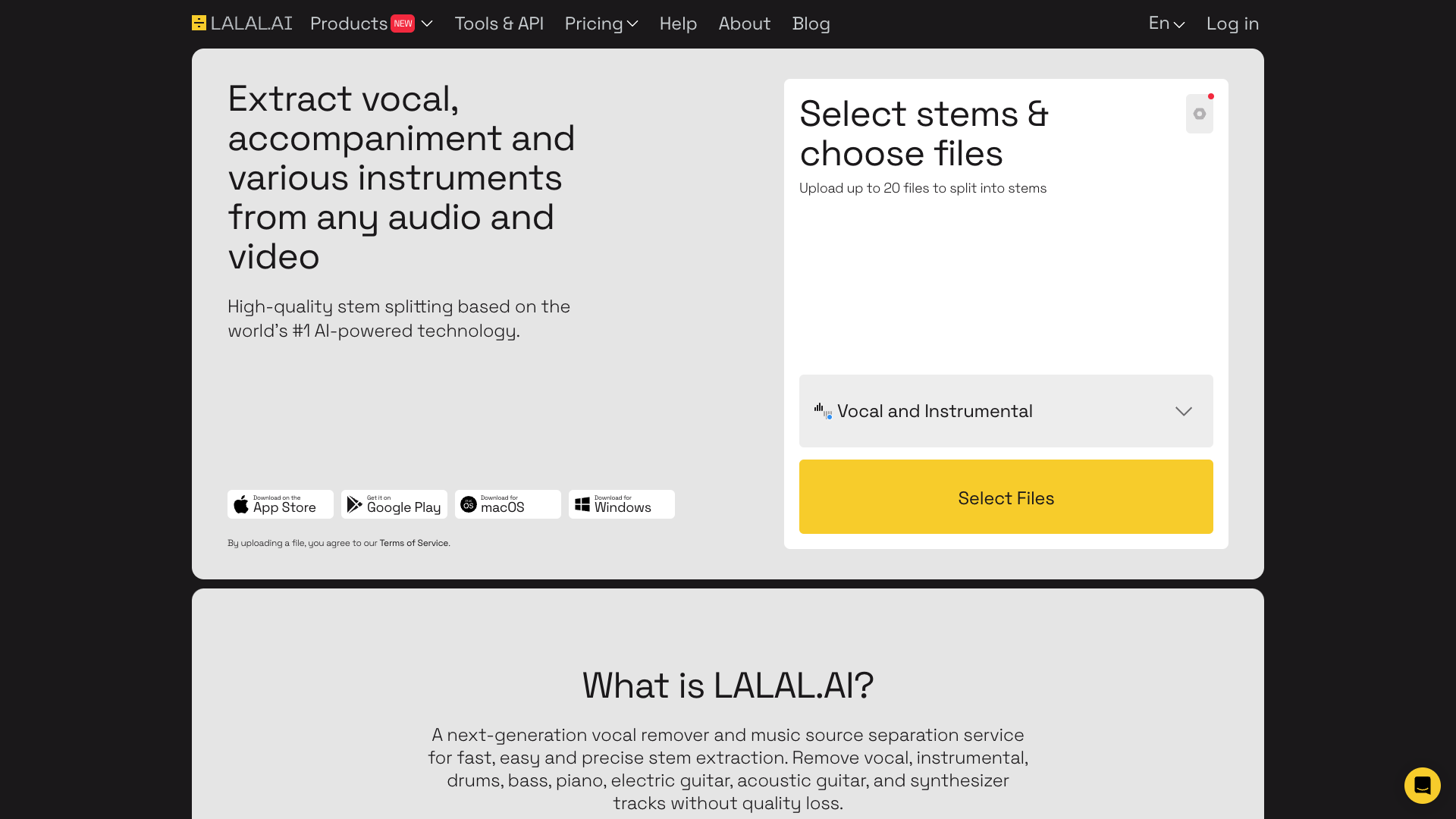 Screenshot of LALAL.AI Homepage