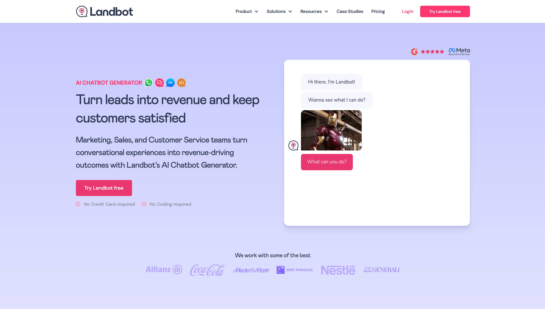 Screenshot of the Landbot website