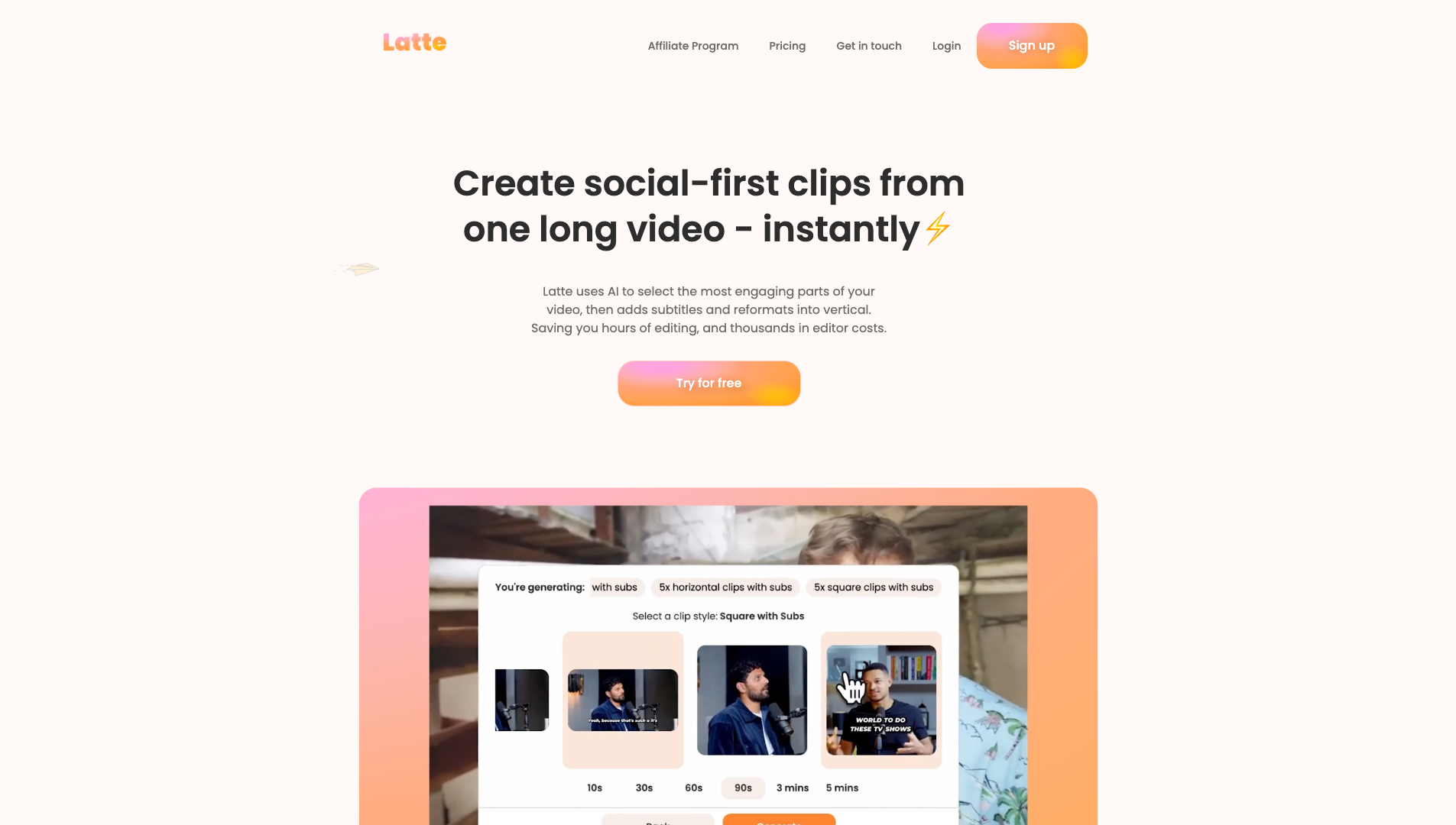 Screenshot of the Latte Social website