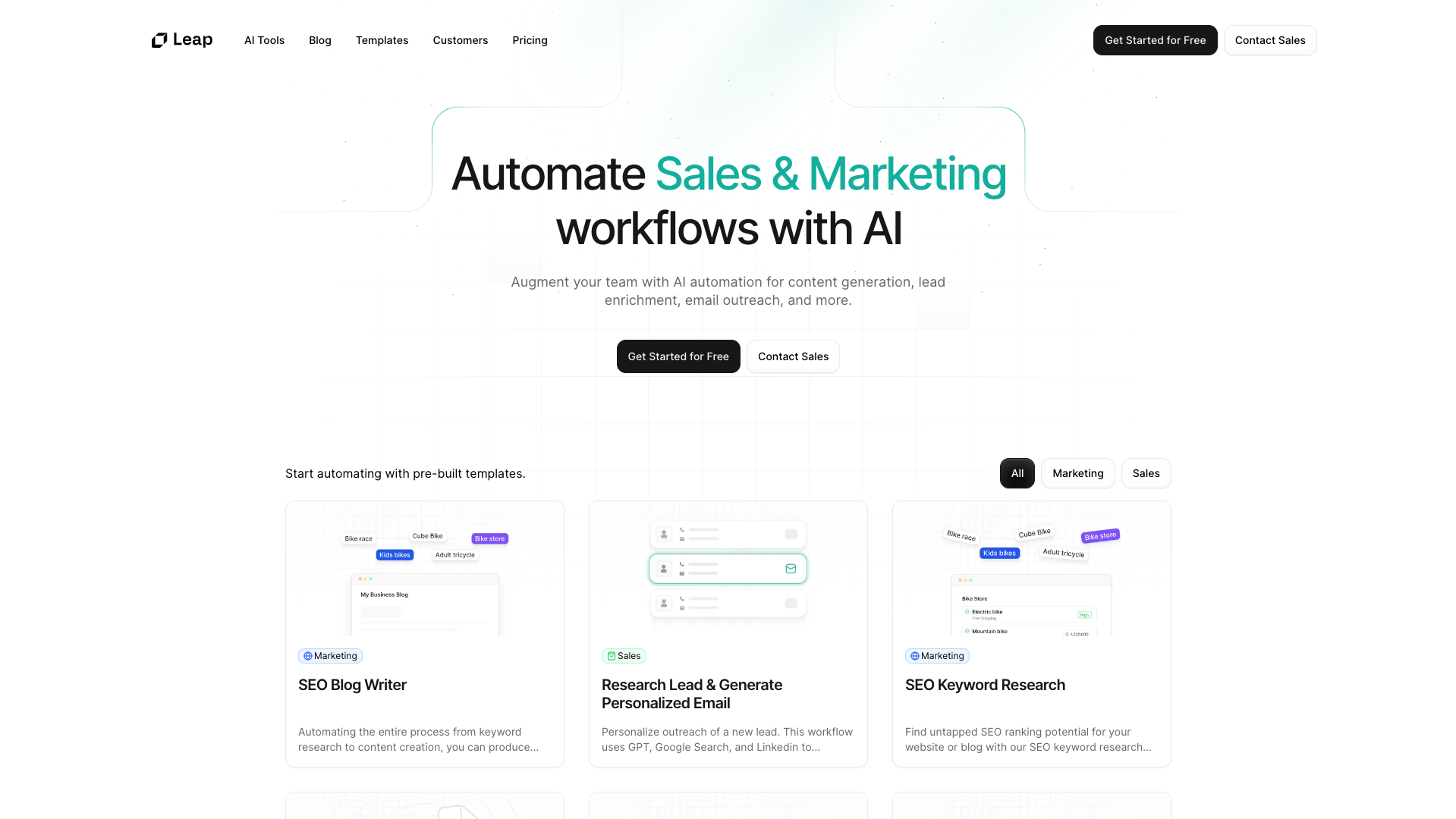 Screenshot of the Leap AI website