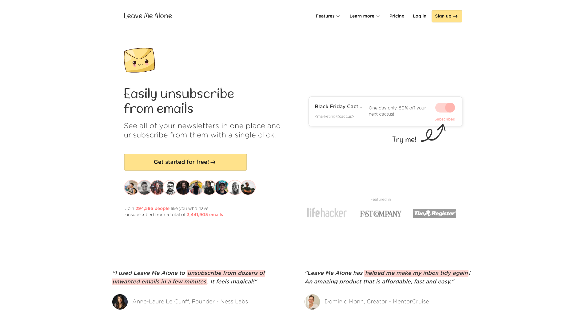 Screenshot of the Leave Me Alone website
