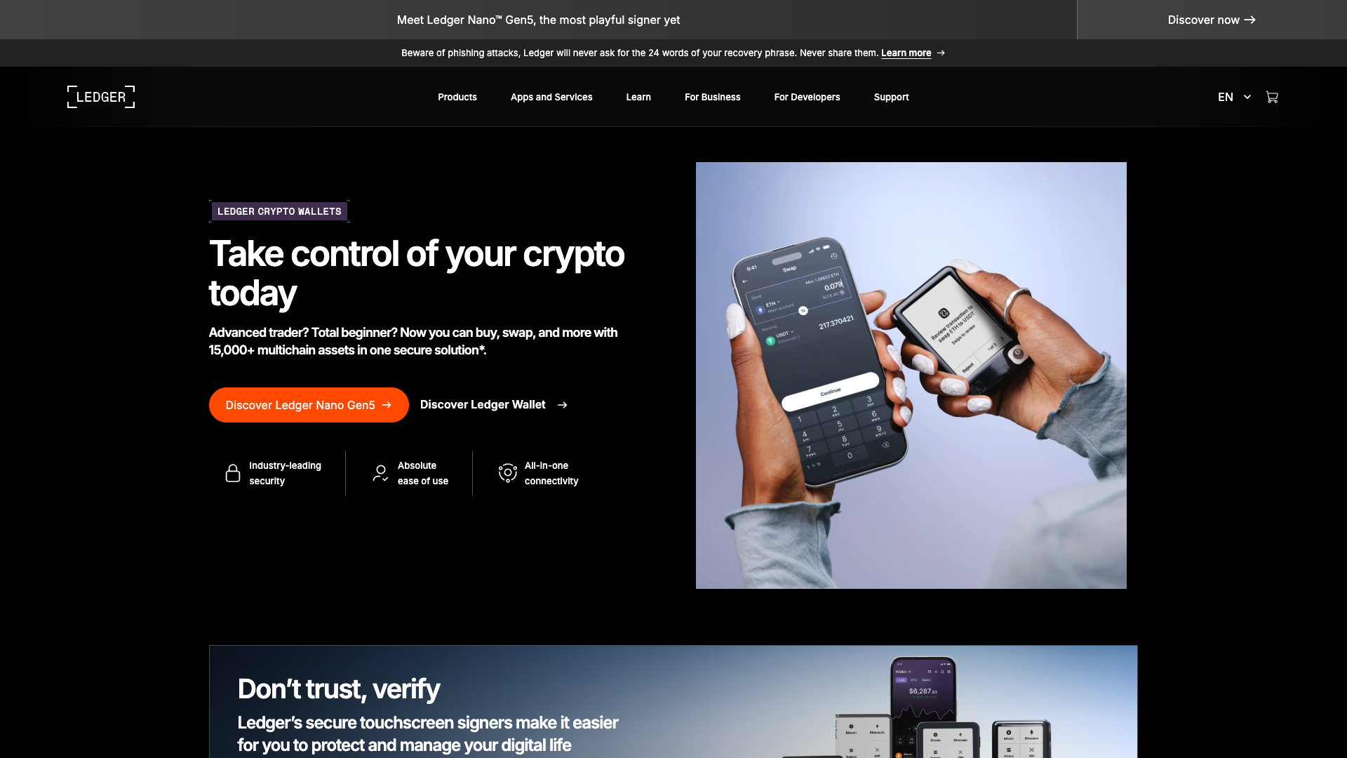 Screenshot of the Ledger website
