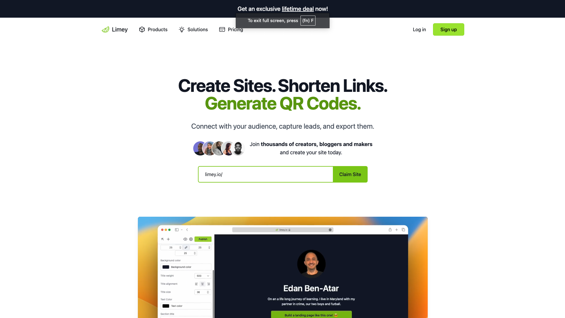 Screenshot of the Limey website