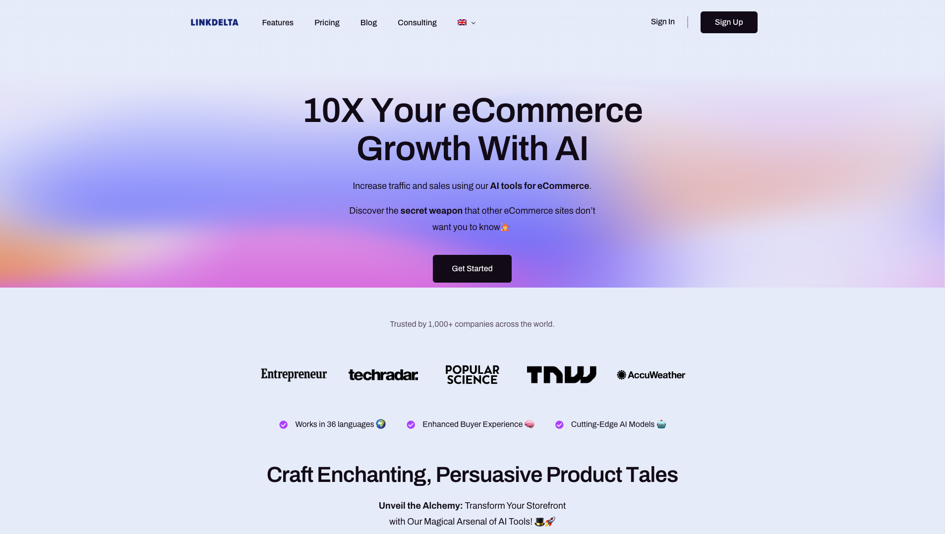 Screenshot of the LinkDelta website