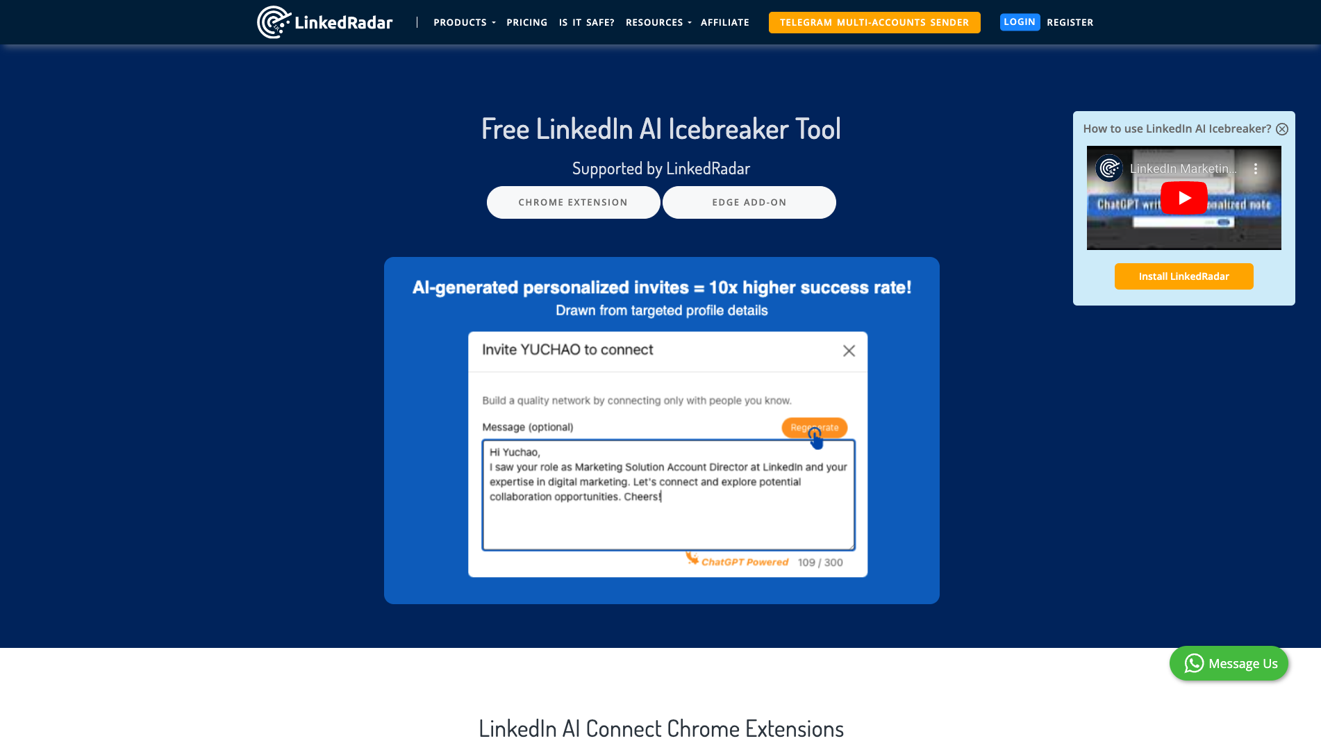 Screenshot of the LinkedRadar website