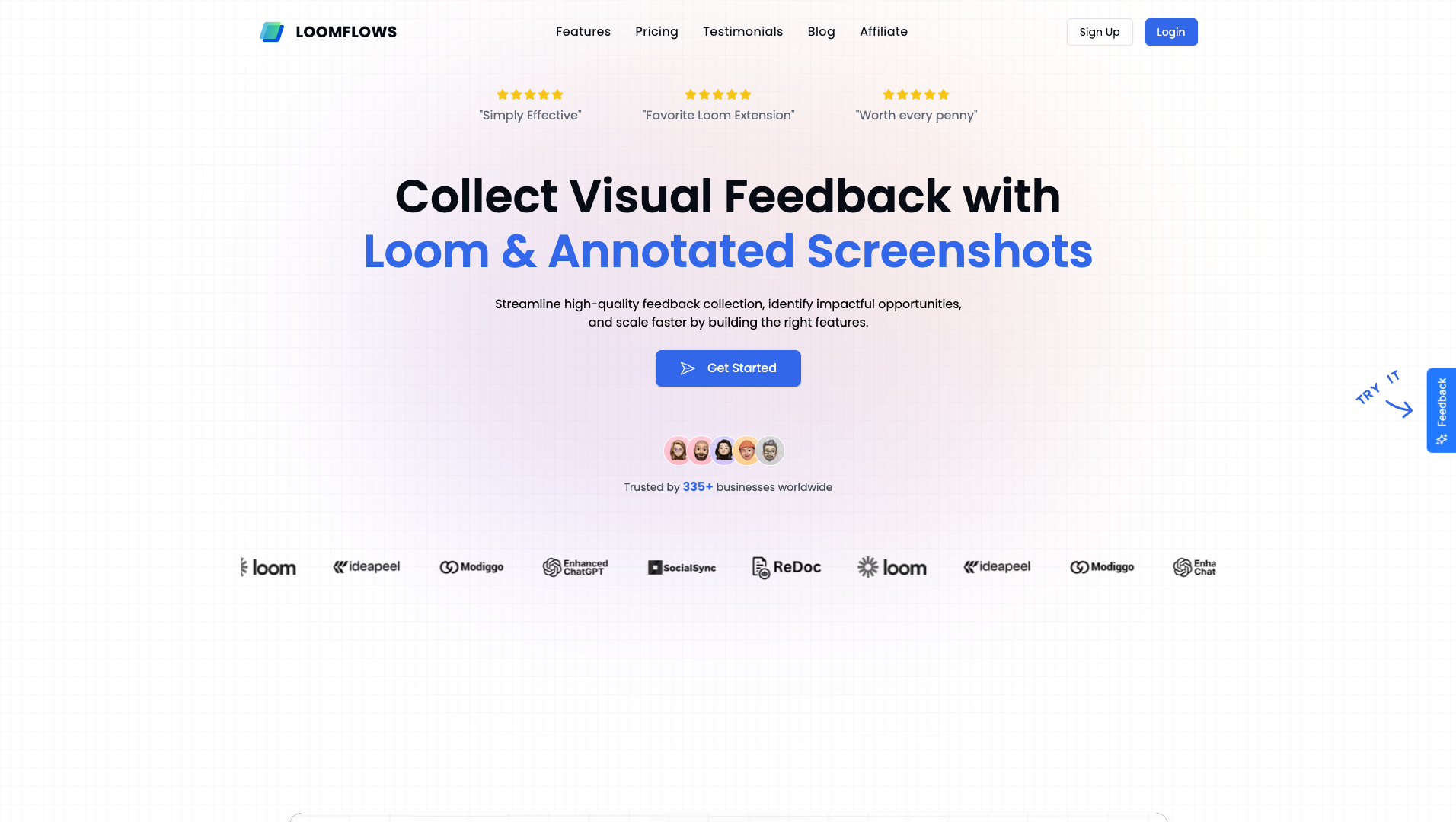 Screenshot of the Loomflows website