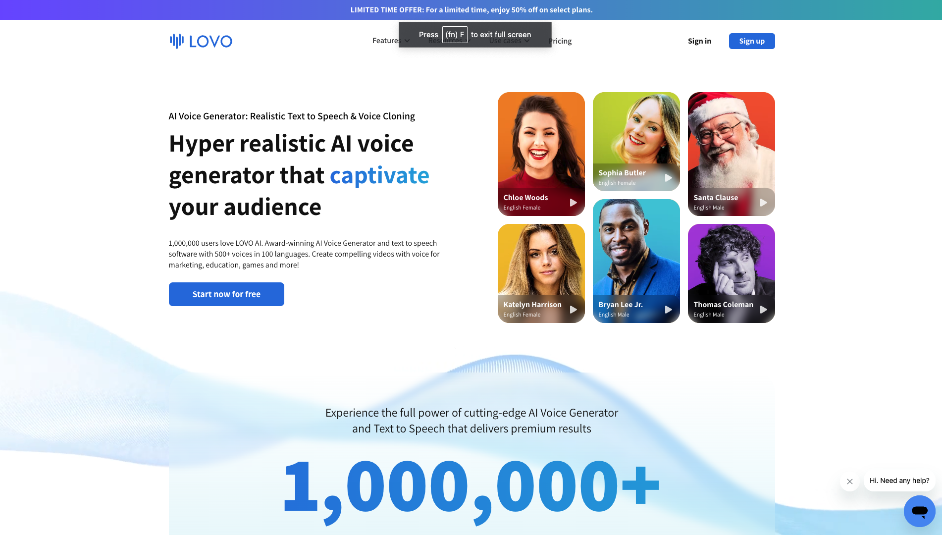 Screenshot of the Lovo website