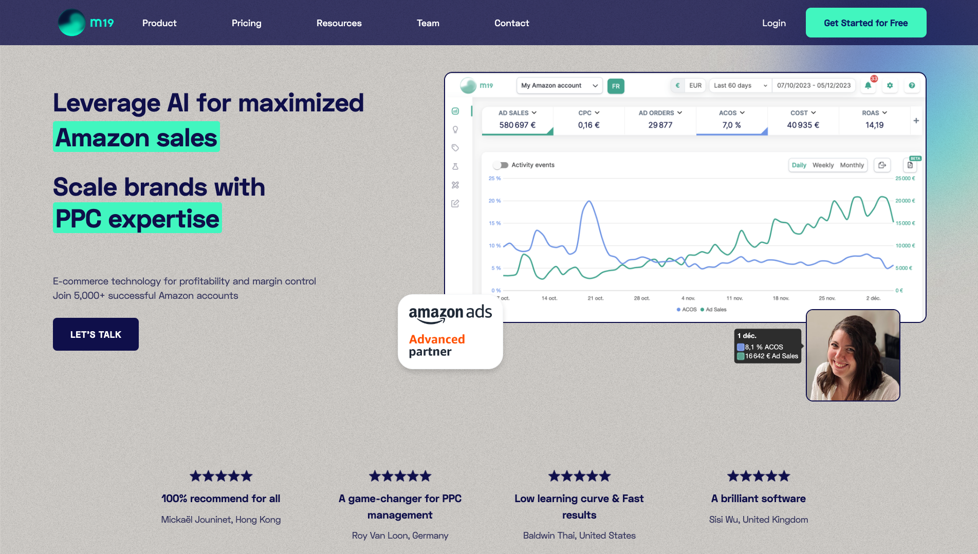 Screenshot of the M19 website