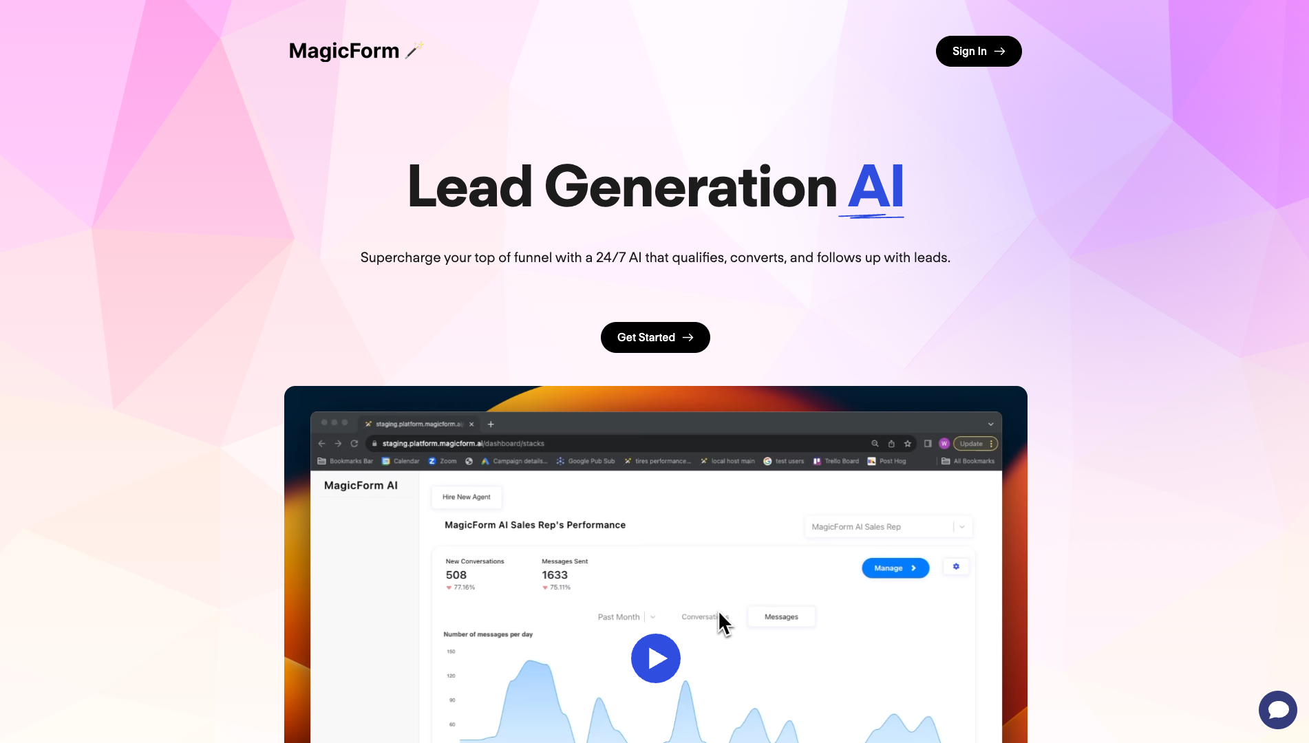 Screenshot of the MagicForm website