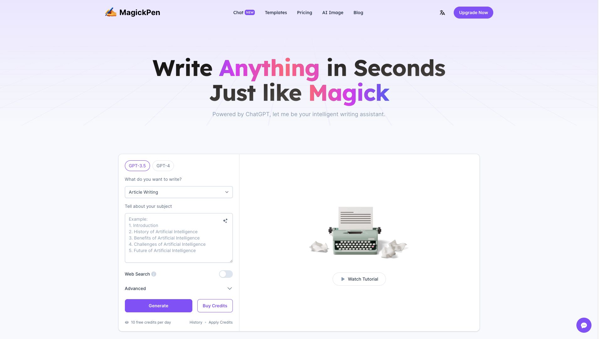 Screenshot of the MagickPen website