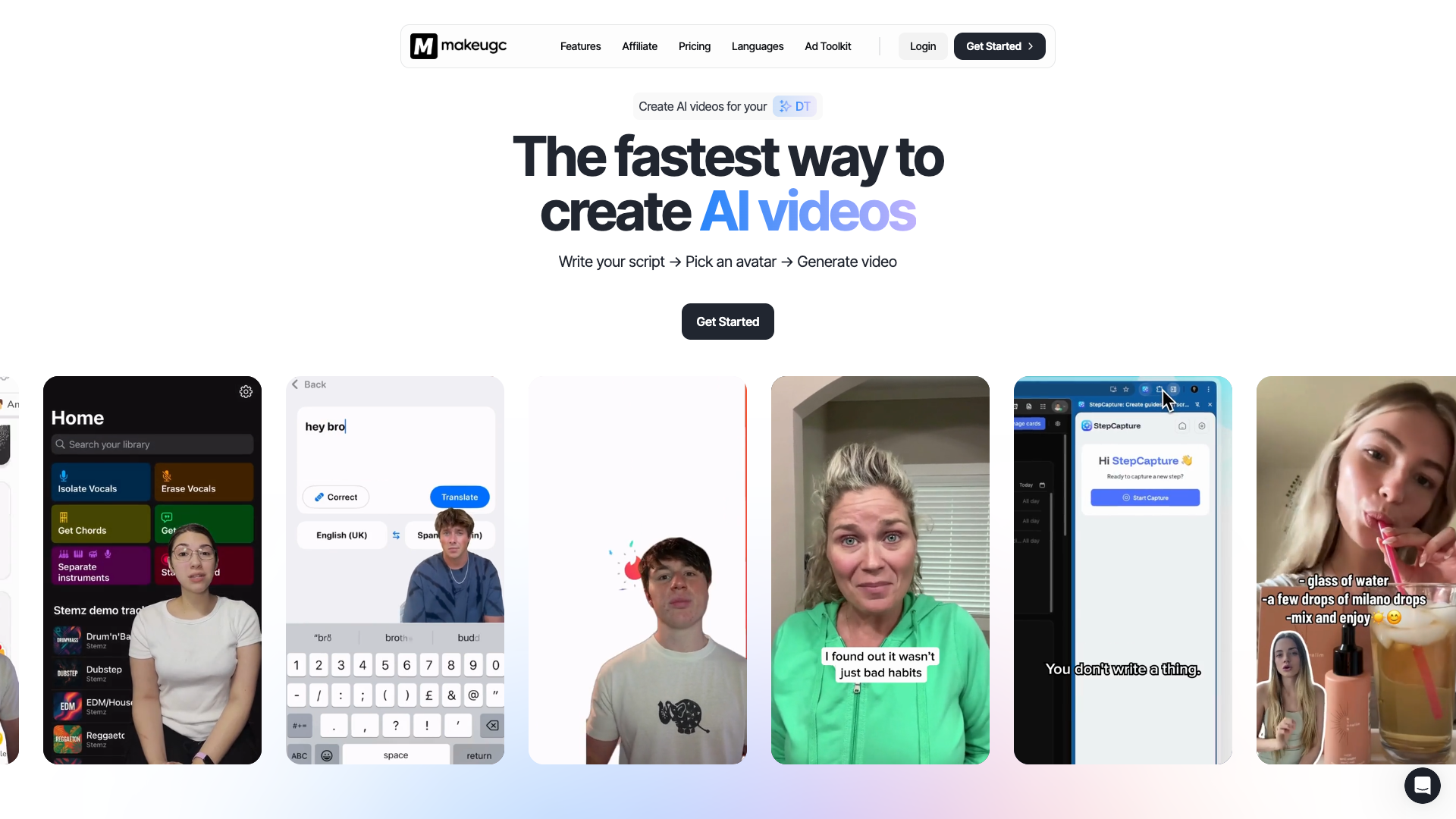 Screenshot of the MakeUGC website