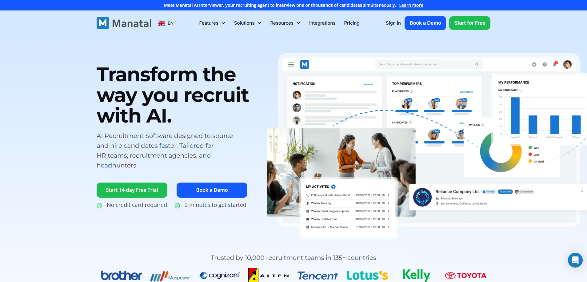 Screenshot of the Manatel website