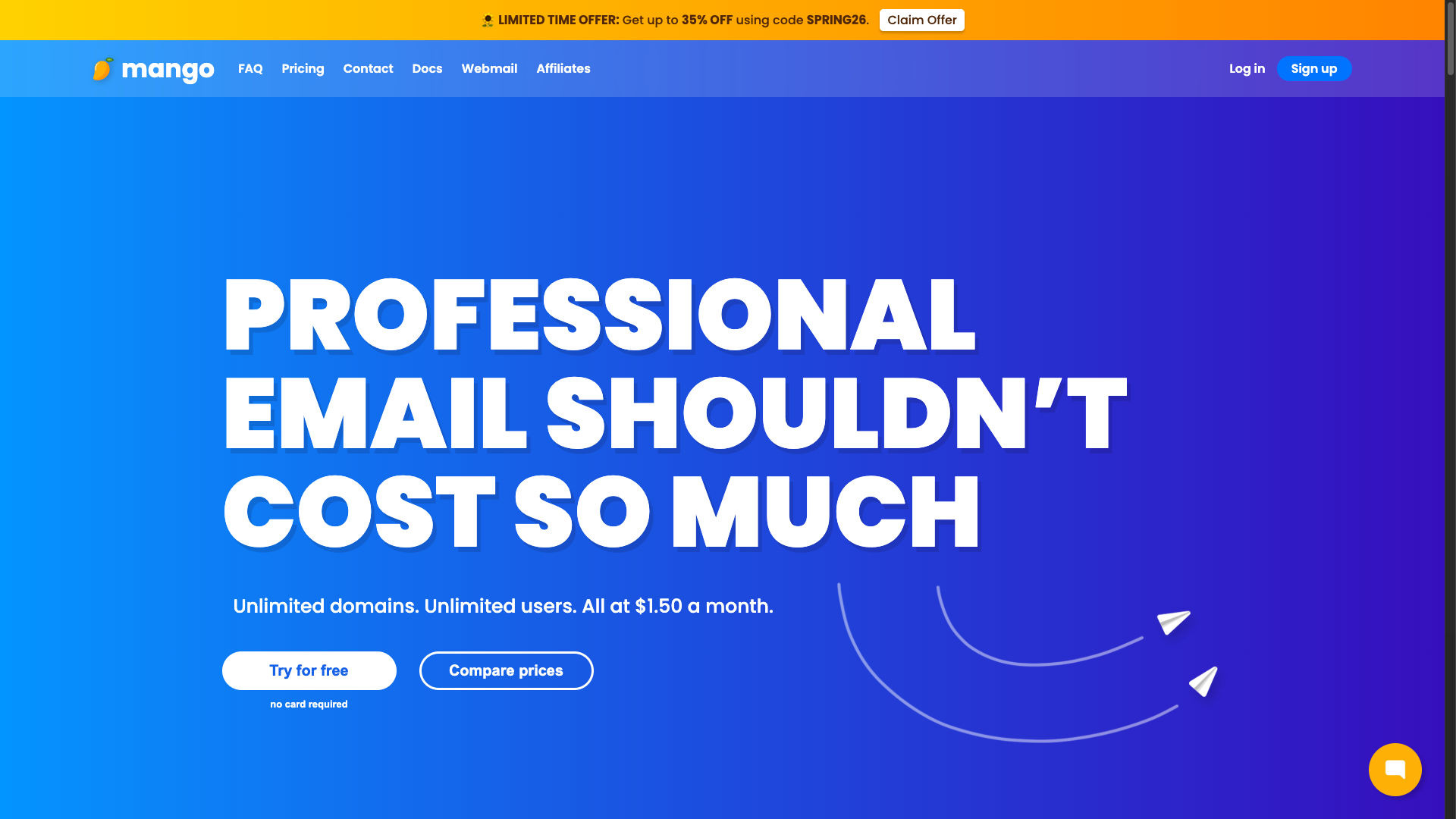 Screenshot of the Mango Mail website