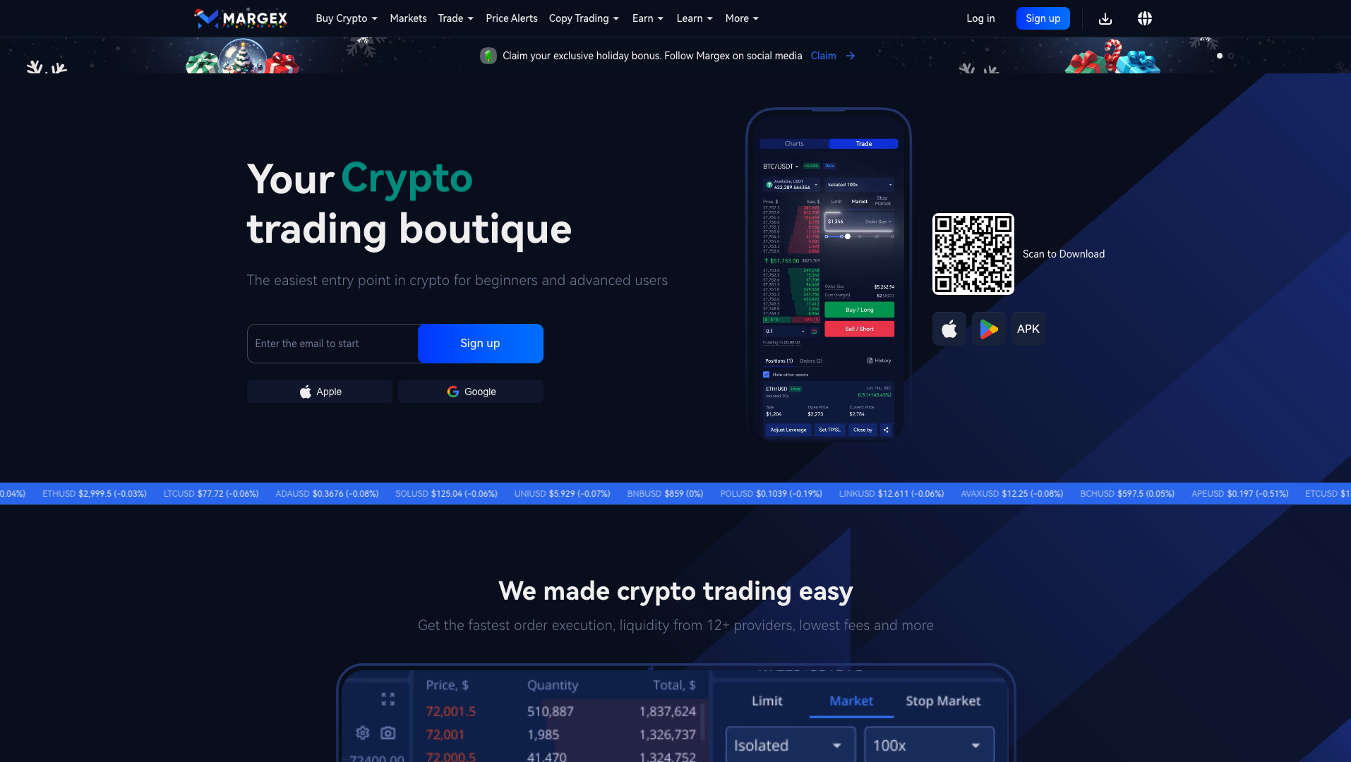 Screenshot of the Margex website