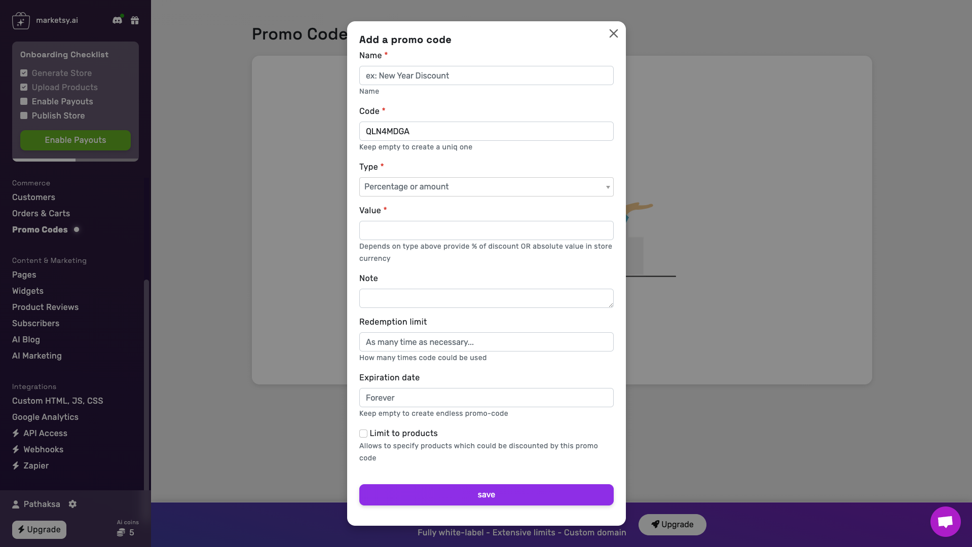 Creating Promo Codes