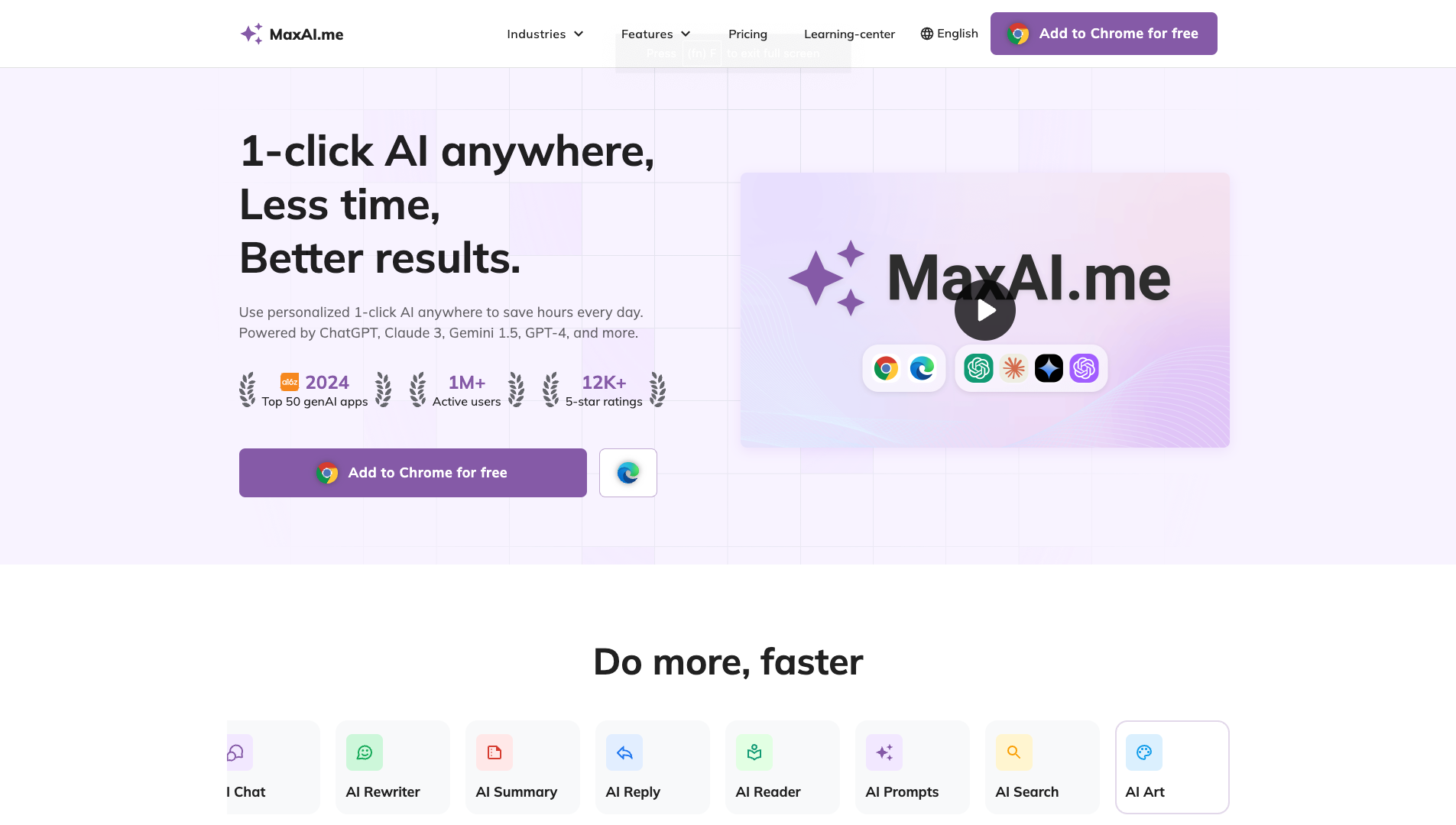 Screenshot of the MaxAI website
