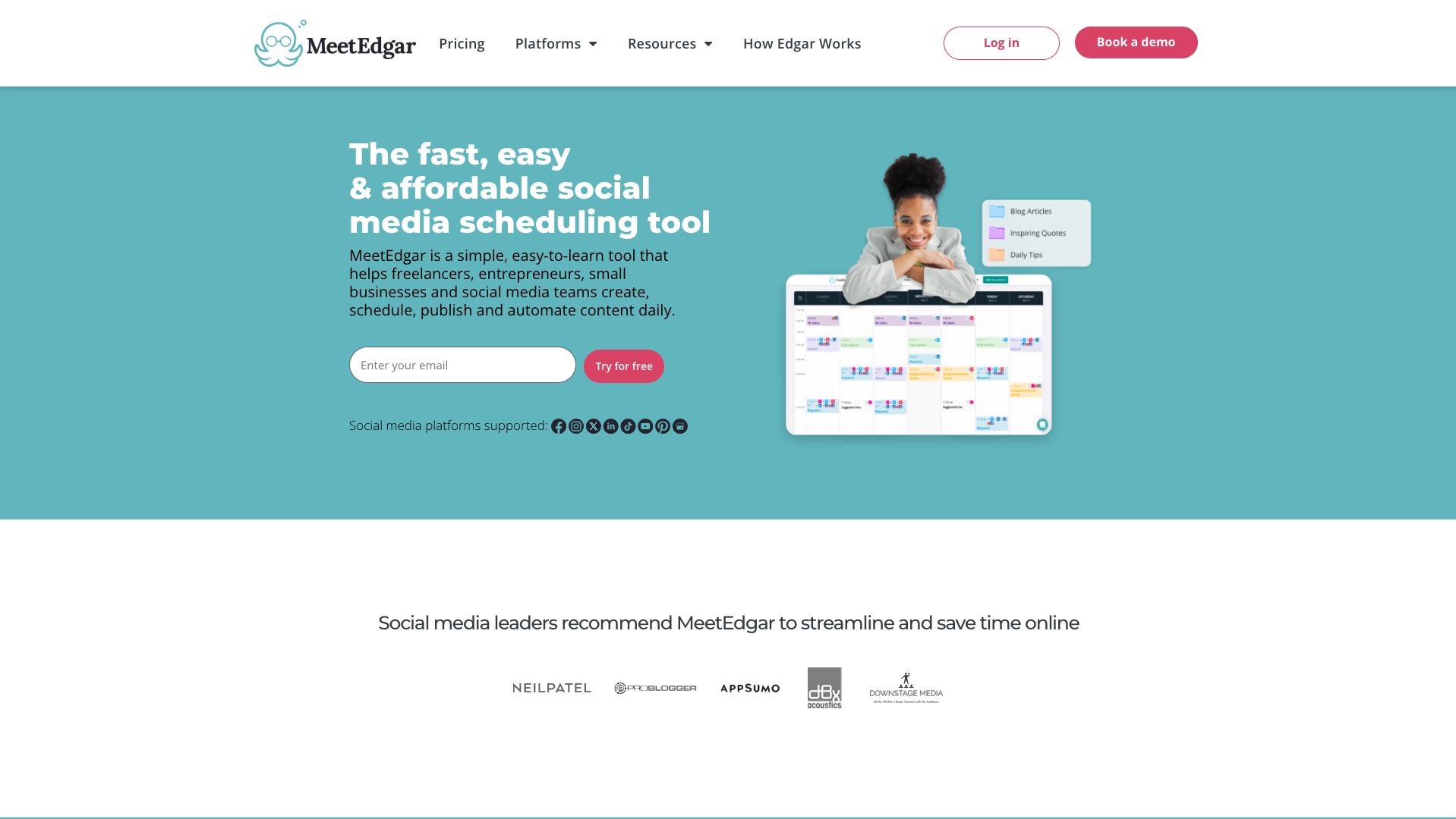 Screenshot of the MeetEdgar website