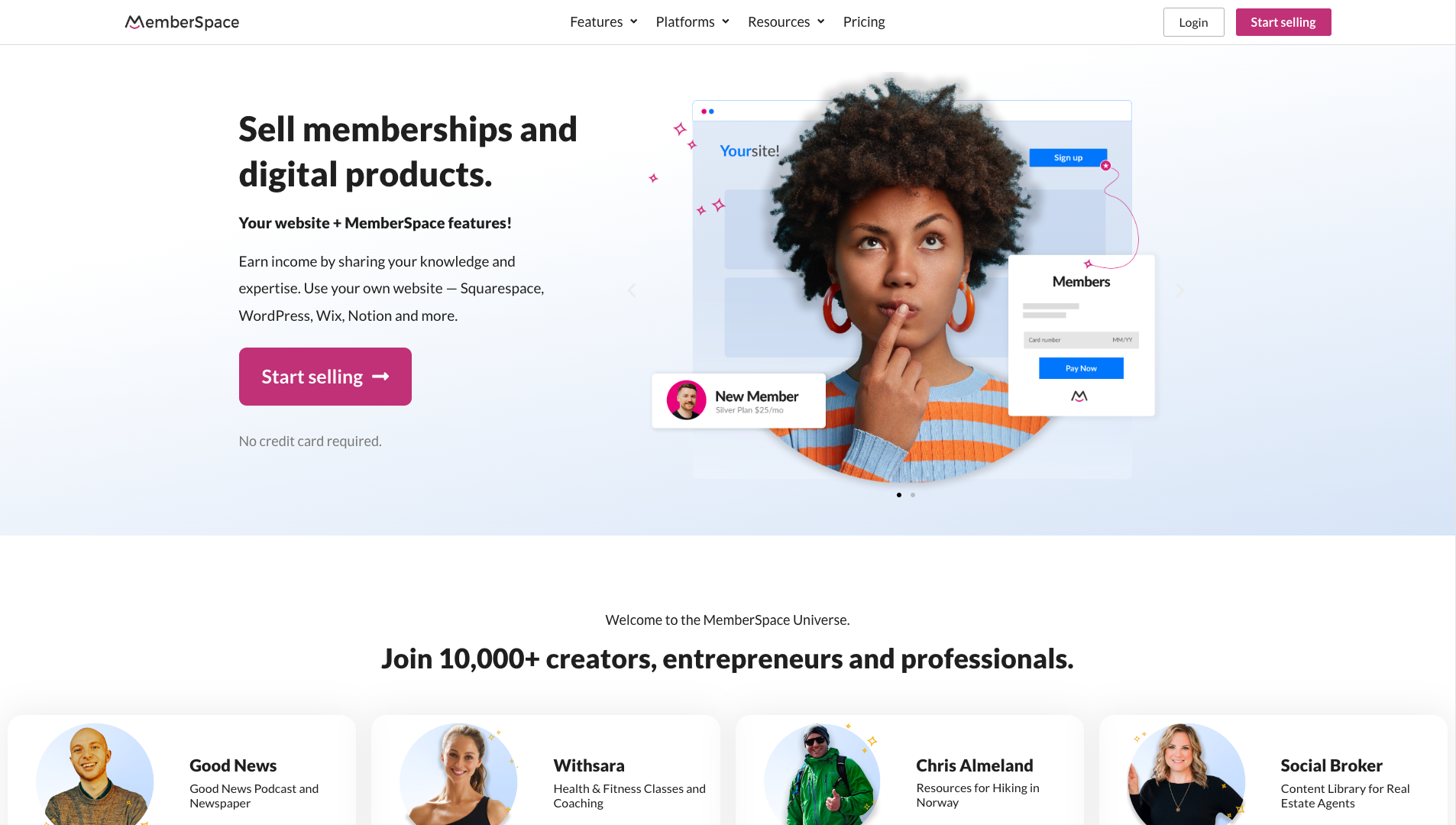 Screenshot of the MemberSpace website