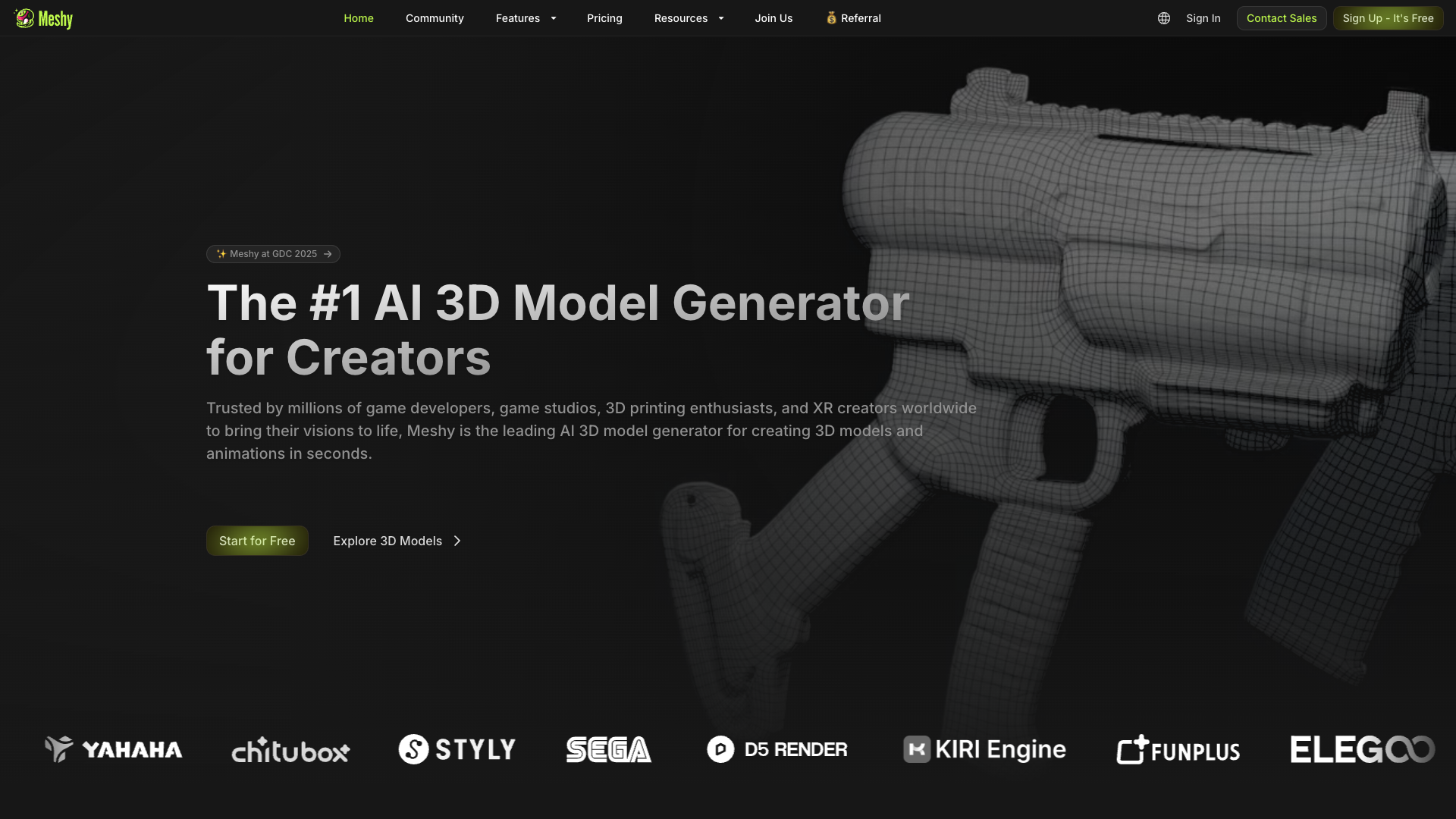 Screenshot of the Meshy website