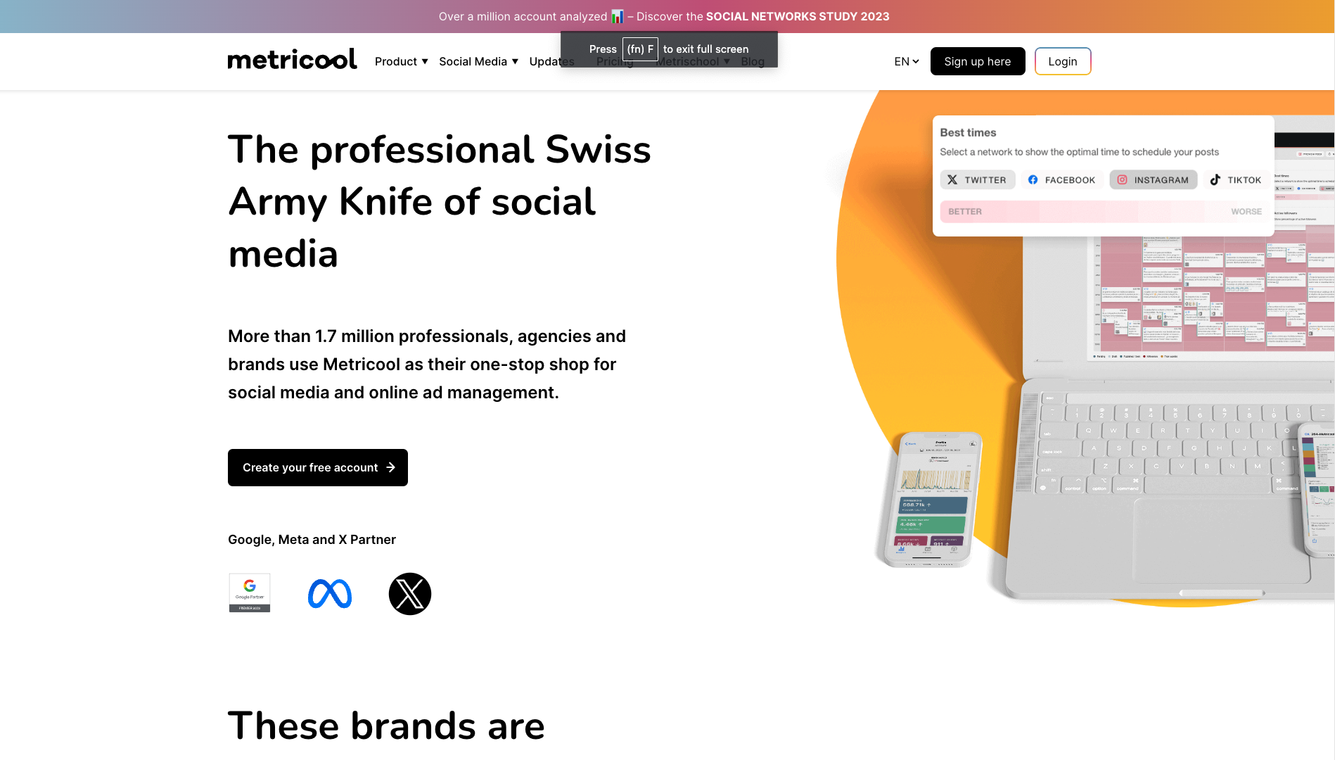 Screenshot of the Metricool website