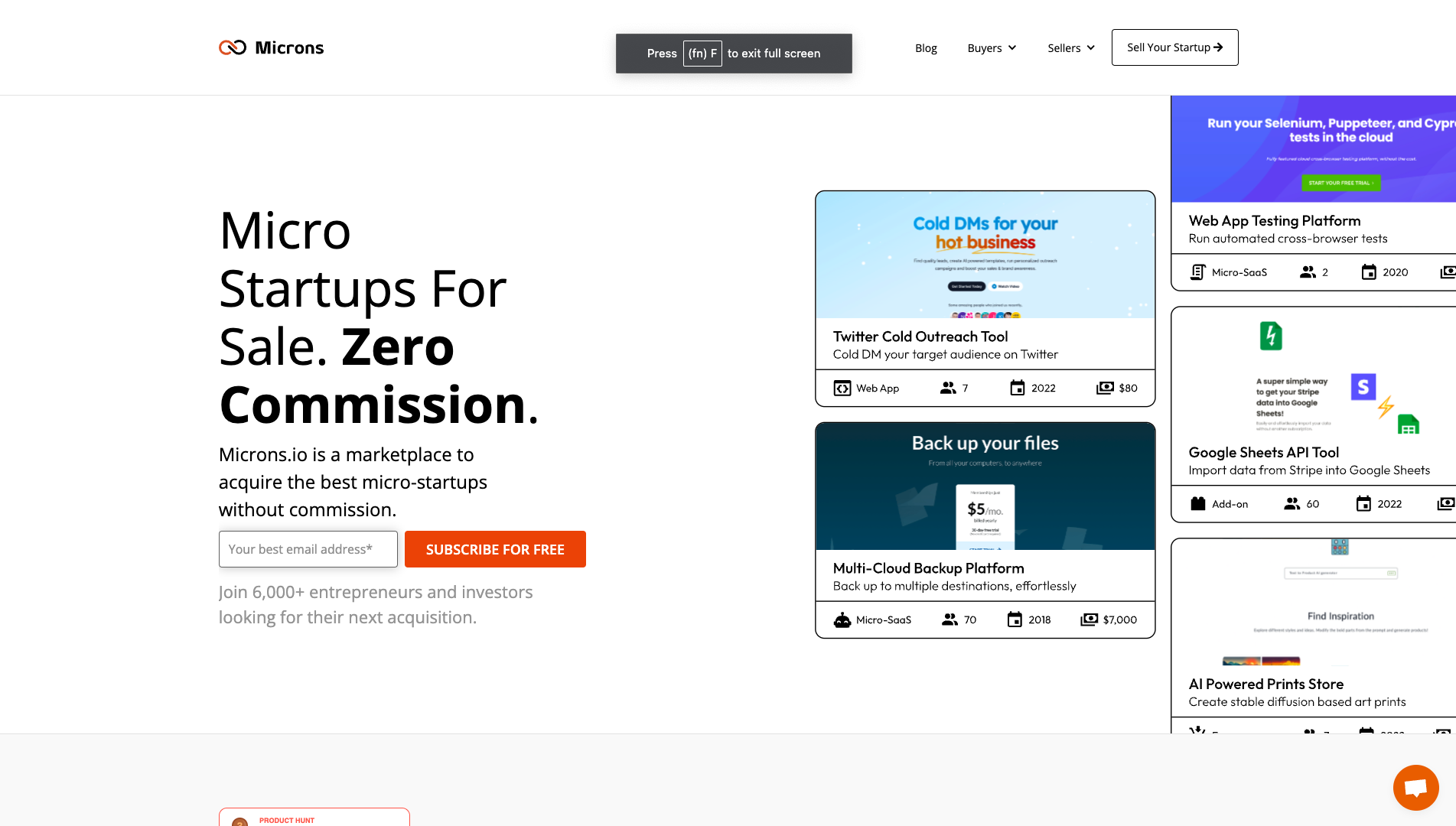 Screenshot of the Microns website