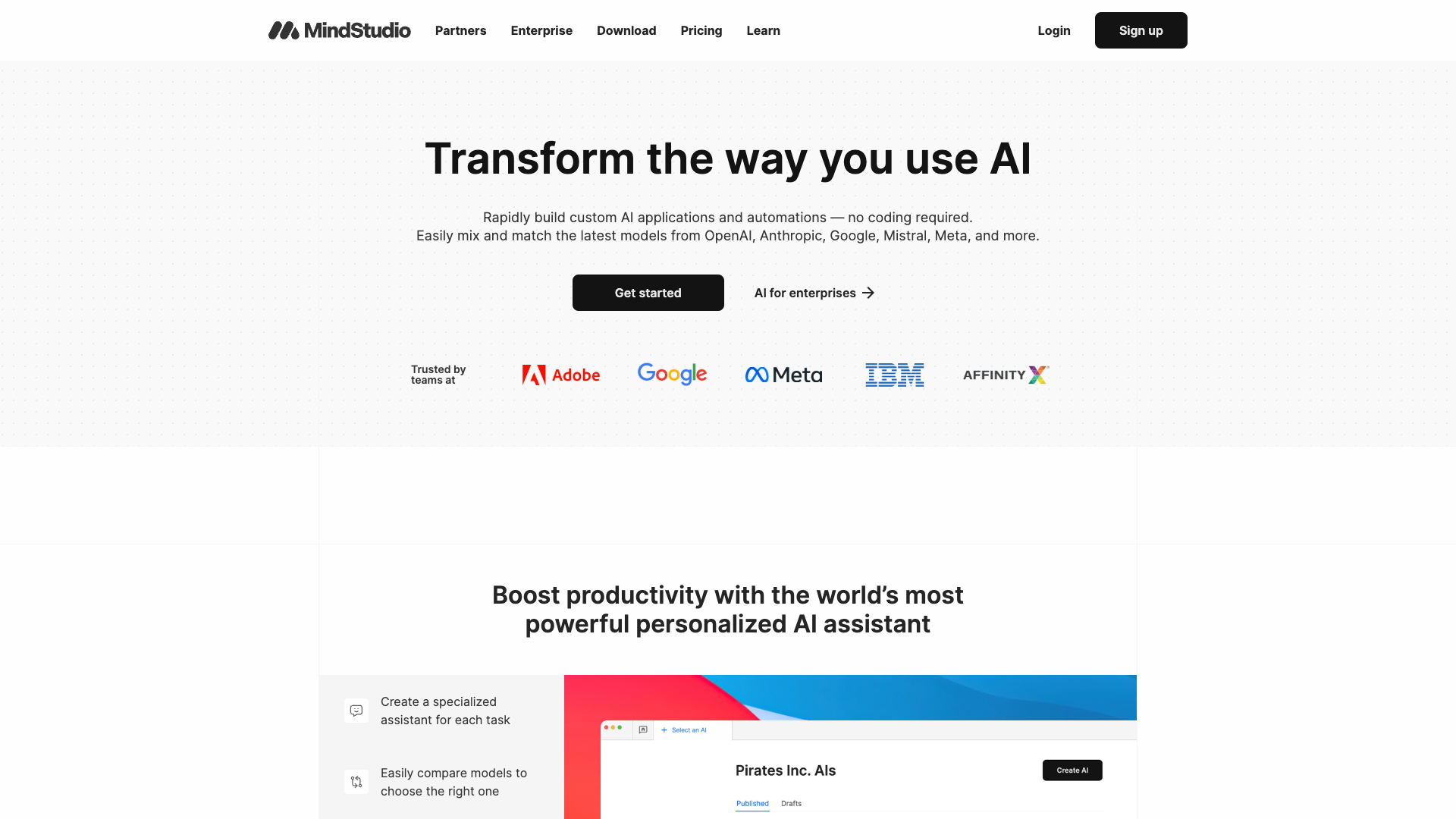 Screenshot of the MindStudio website