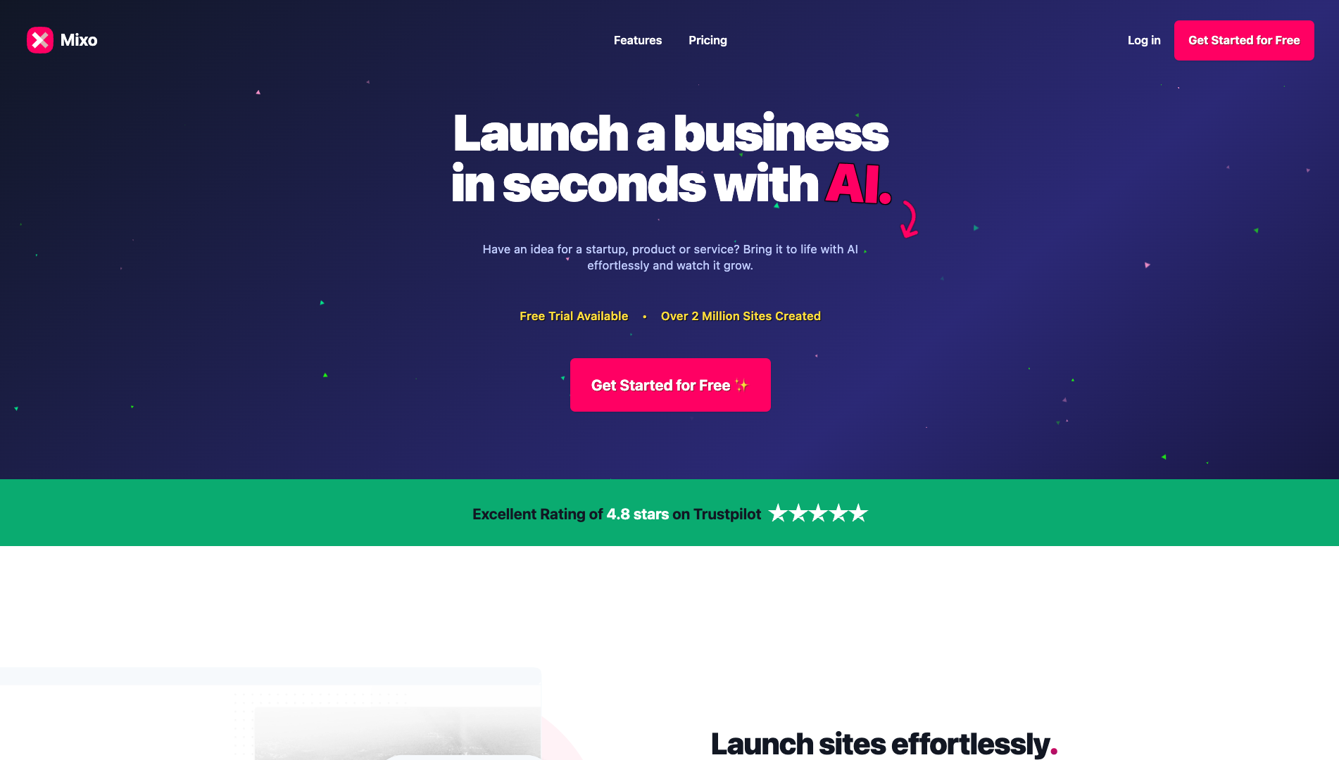 Screenshot of the Mixo website