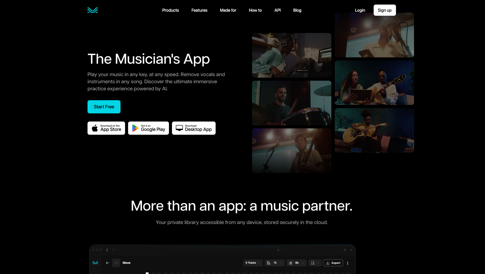 Screenshot of the Moises website