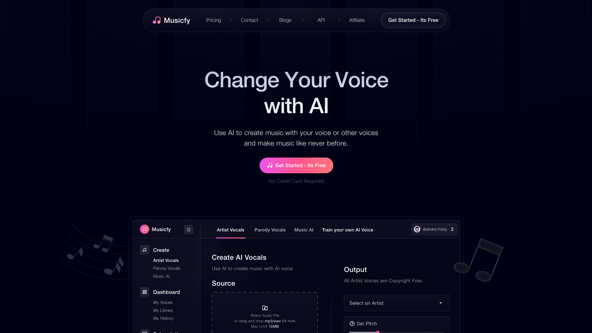 Screenshot of the Musicfy website