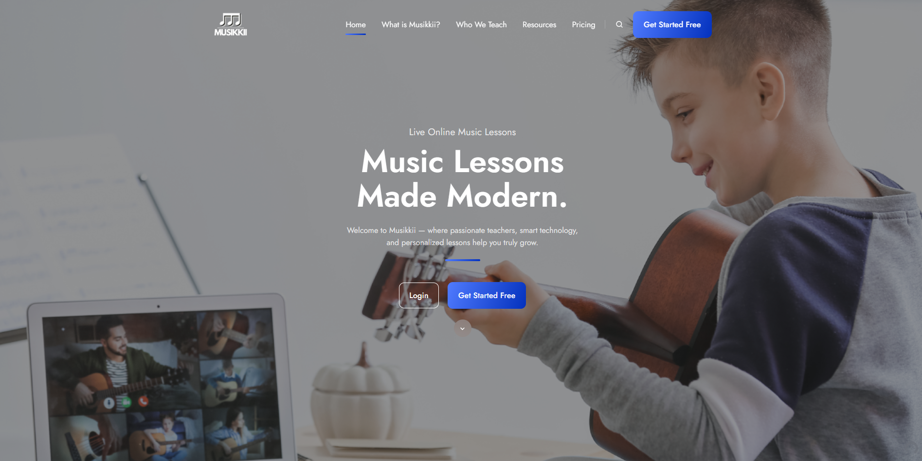 Screenshot of the Musikkii website