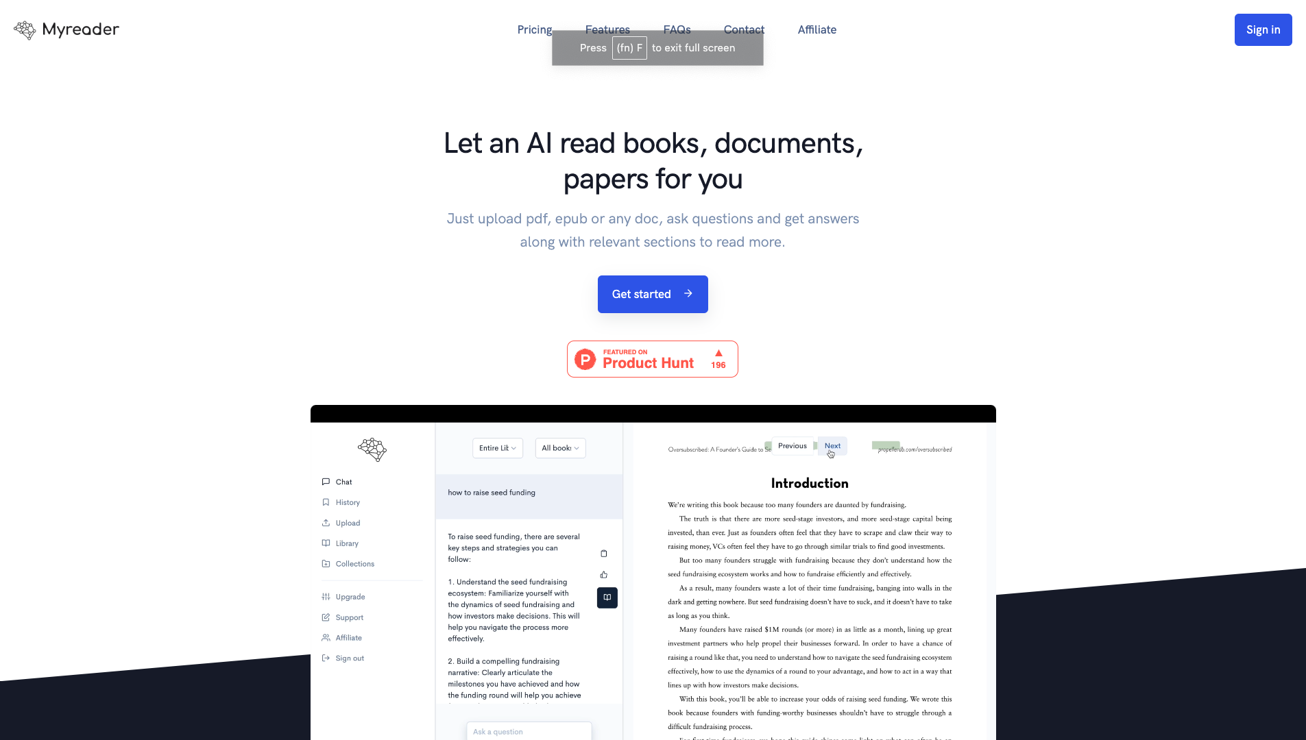 Screenshot of the Myreader website