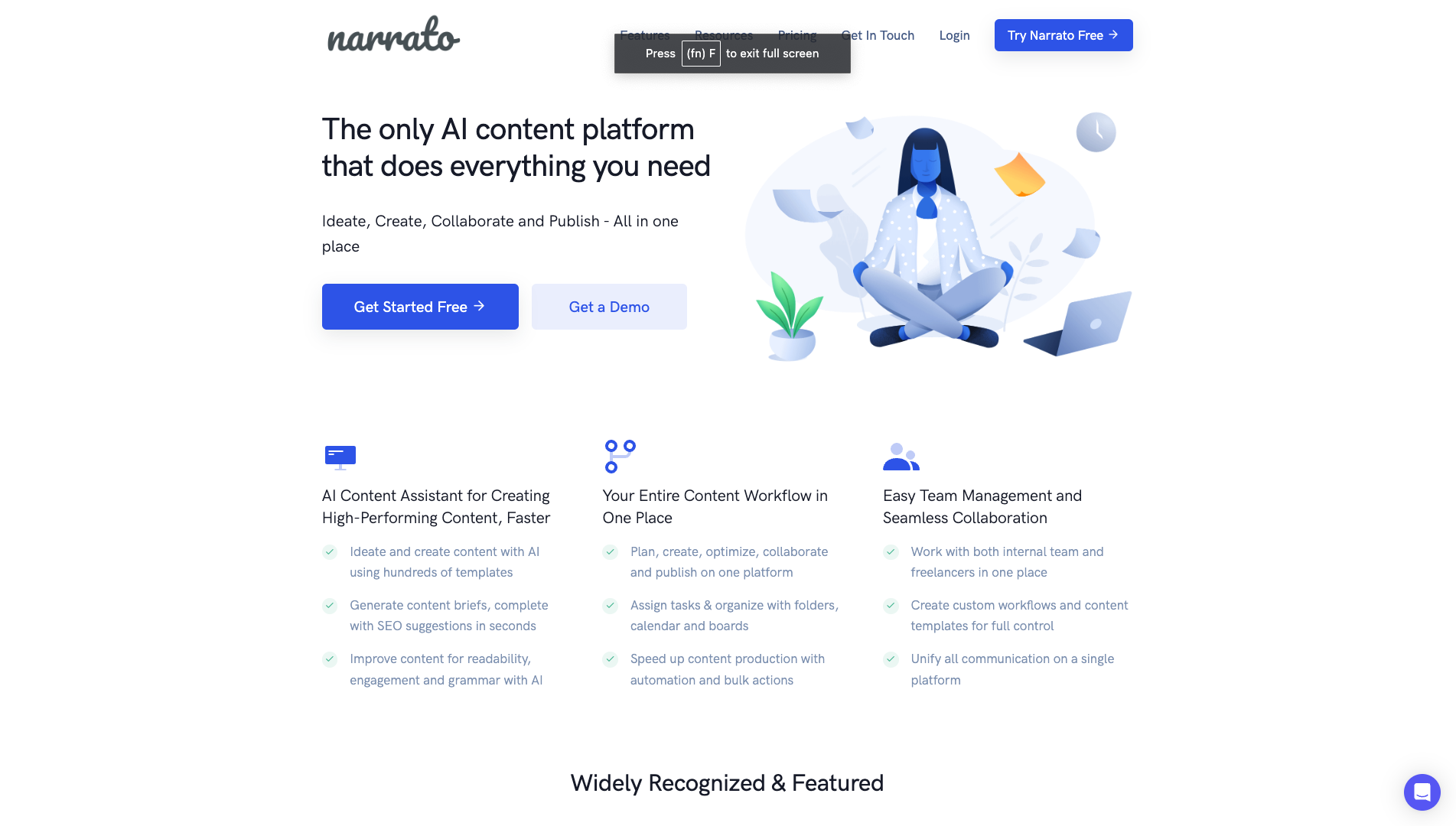 Screenshot of the Narrato website