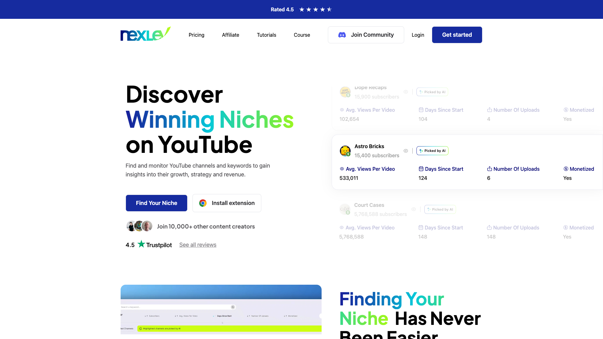 Screenshot of NexLev Homepage