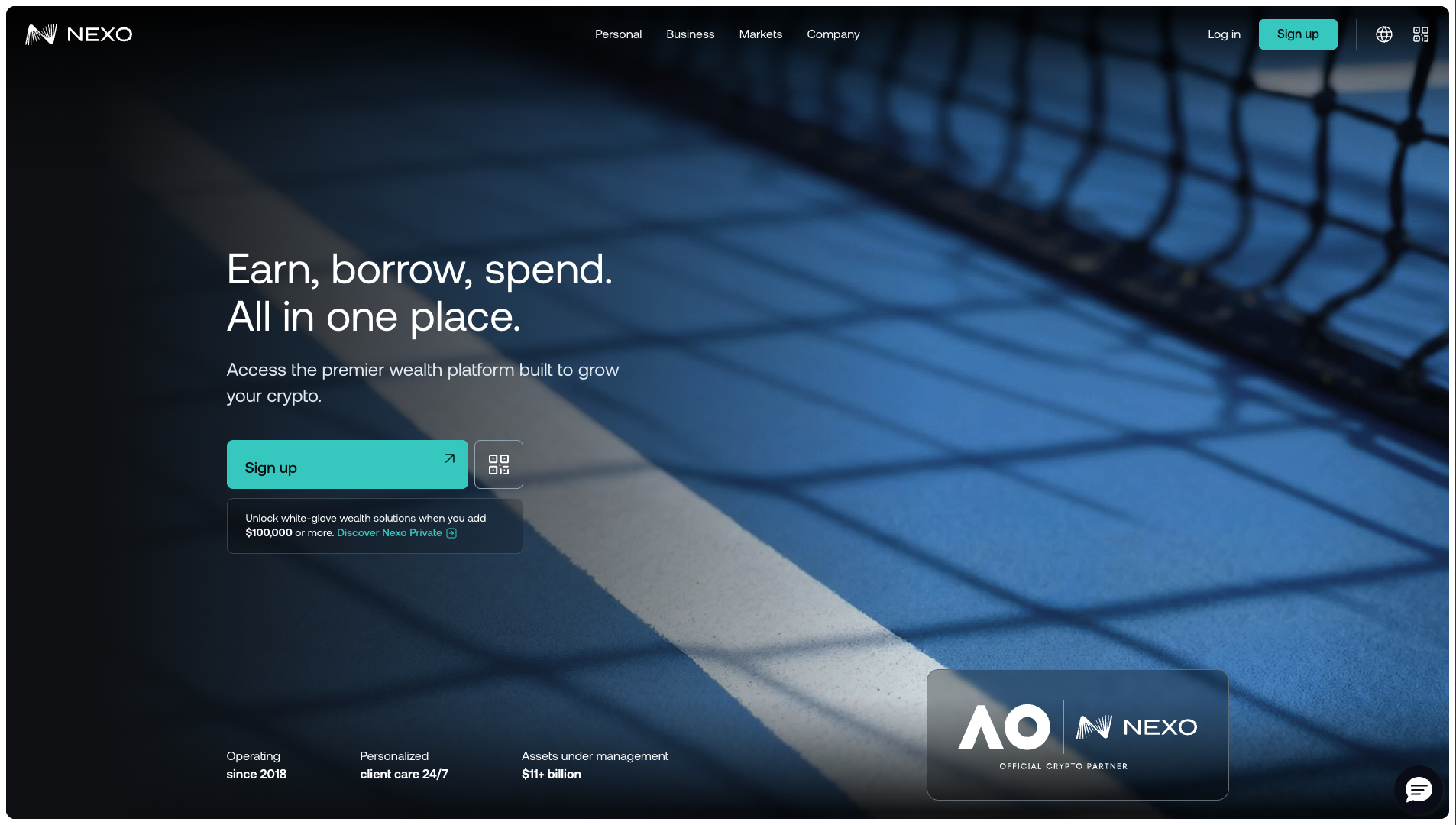 Screenshot of the Nexo website