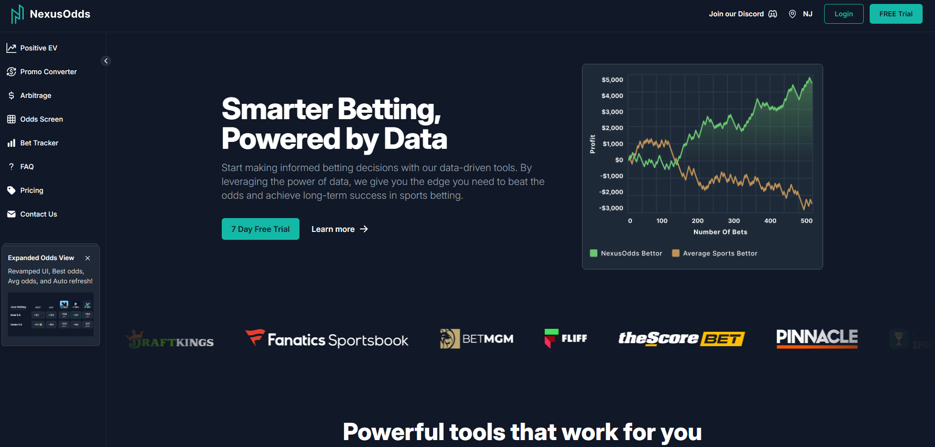 Screenshot of the Nexus Odds website