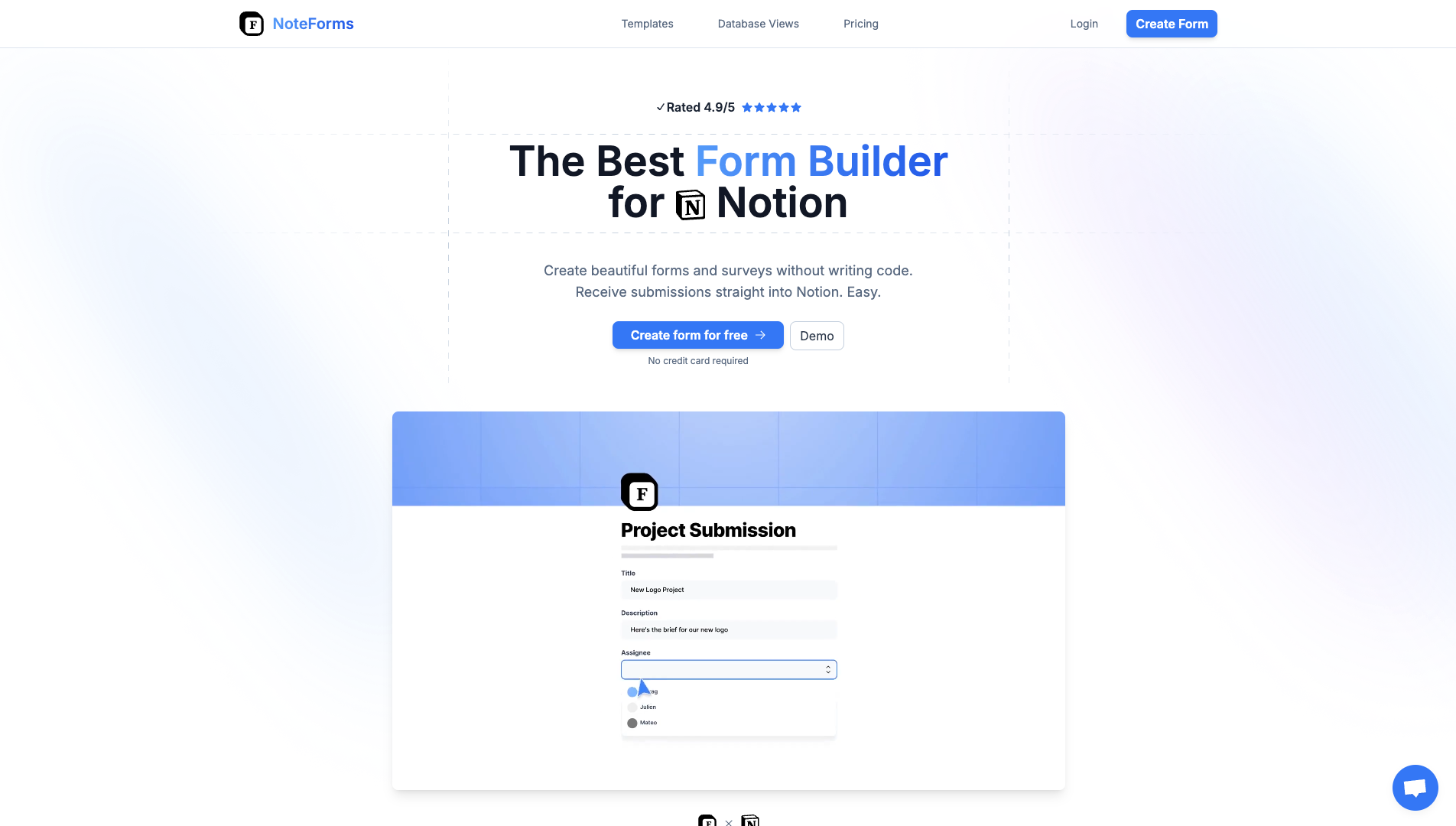 Screenshot of the NoteForms website