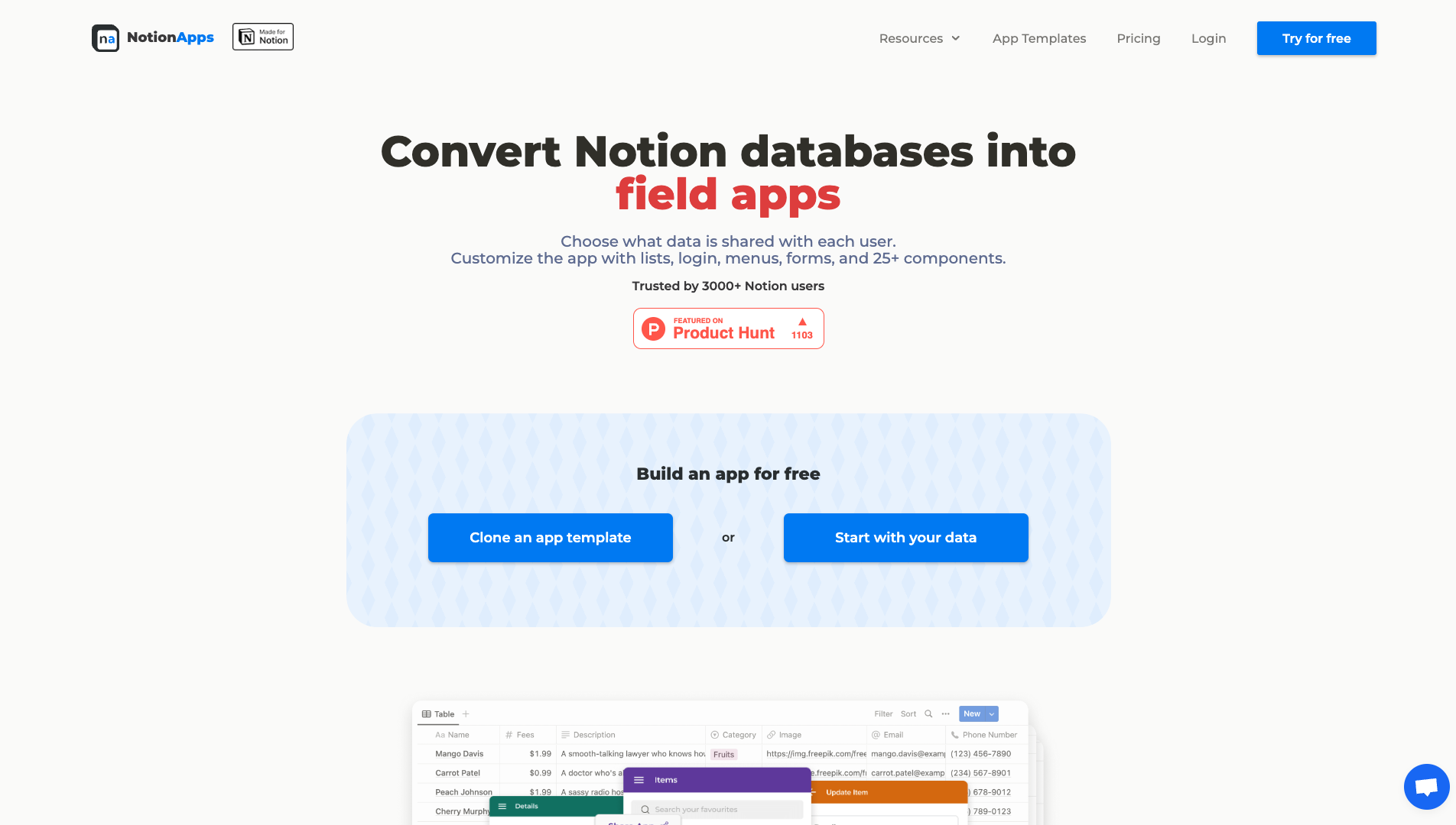 Screenshot of the NotionApps website