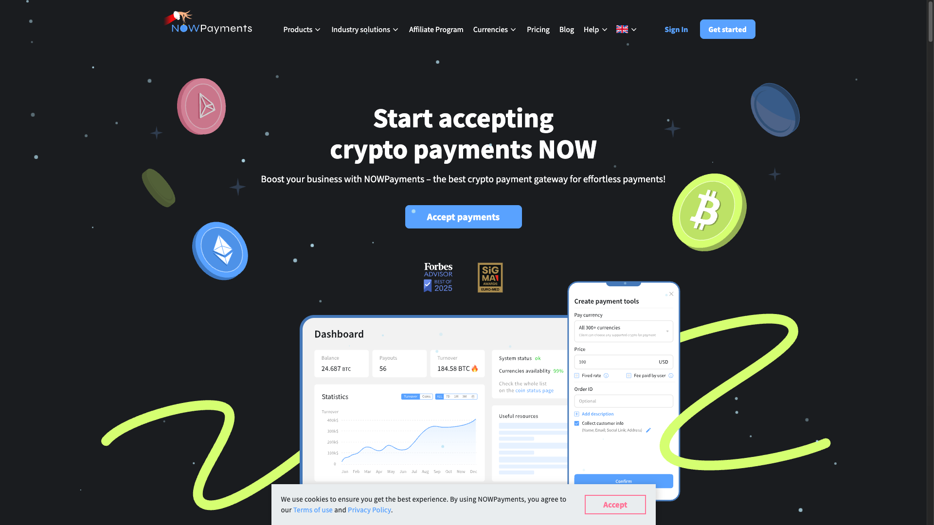 Screenshot of the NOWPayments website