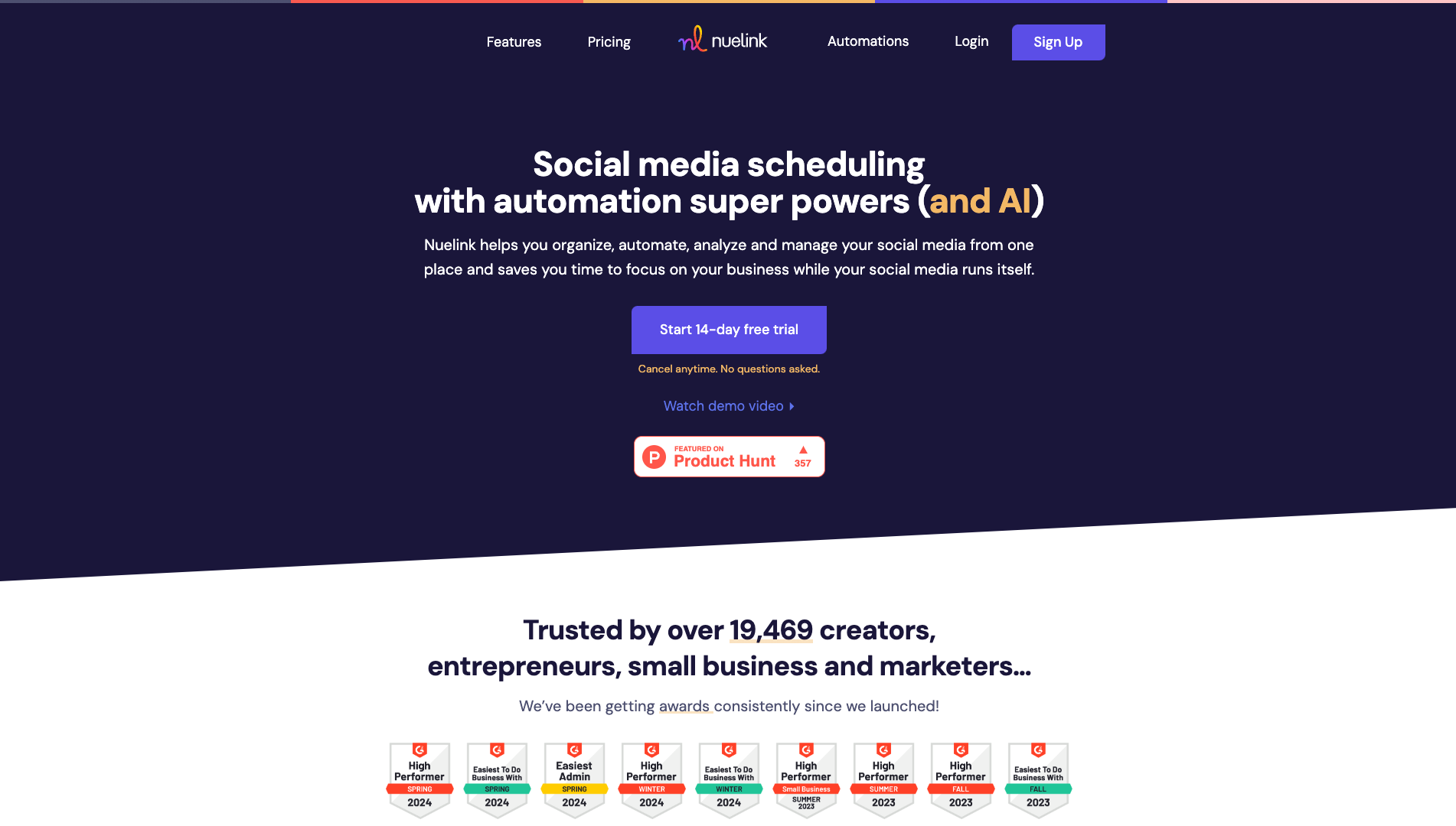 Screenshot of the Nuelink website