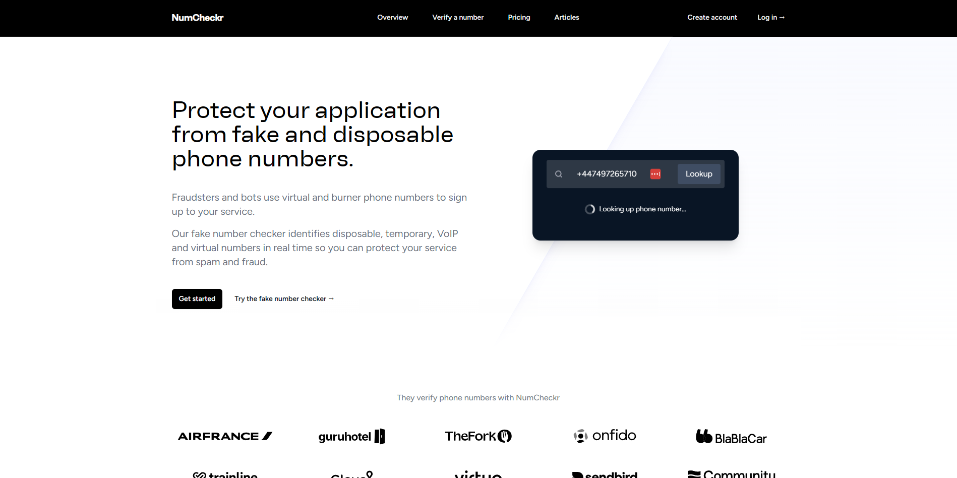 Screenshot of the NumCheckr website